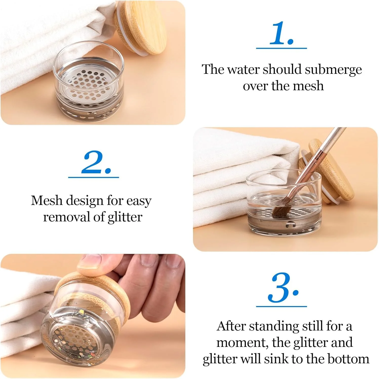 فنجان شستشوی برس ناخن TERRIFI، ظرف دَپن پودر مایع اکریلیک با درب، ابزار شستشوی برس هنر ناخن قابل حمل برای اکلیل و پولک، ایده آل برای مانیکور و پدیکور (2 عدد)