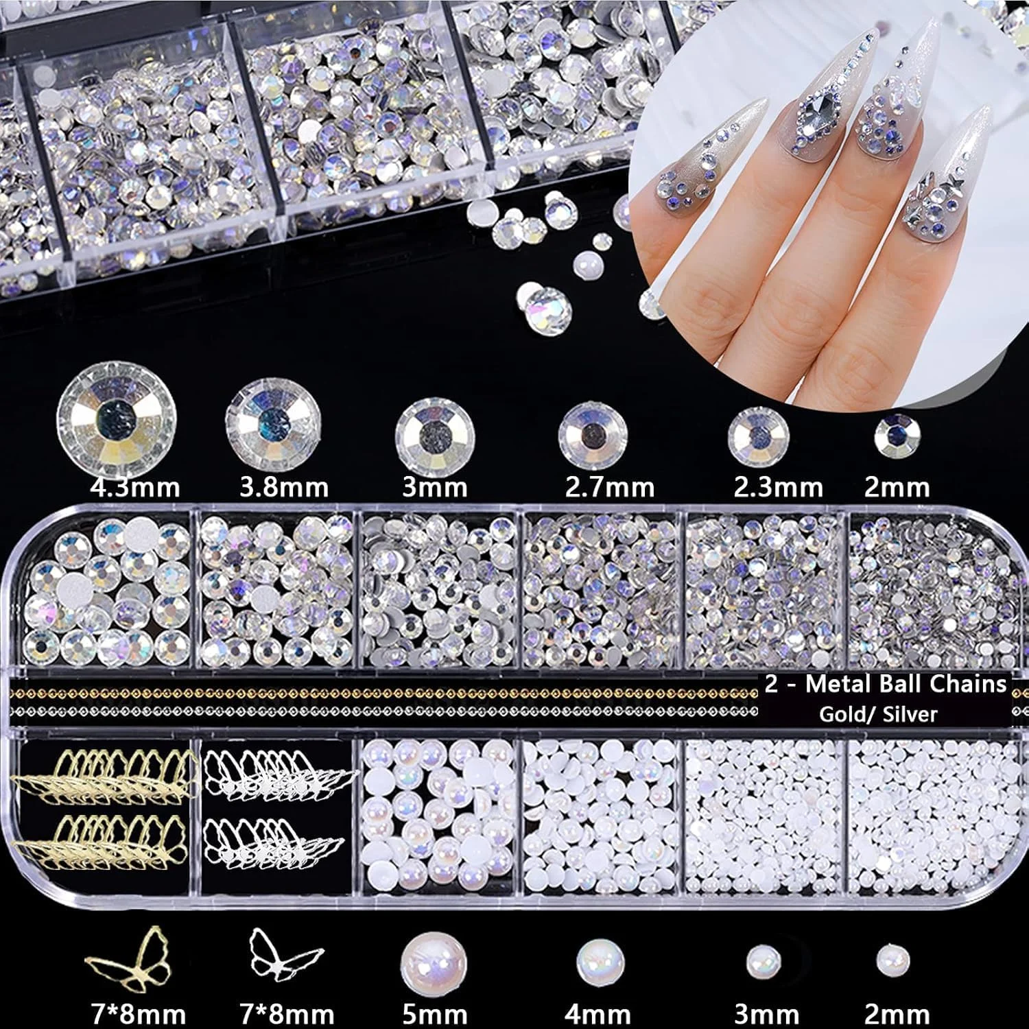 ست نگین های سه بعدی طراحی ناخن، پروانه اکریلیک، سنگ های کریستالی، مروارید و فلز برای صنایع دستی، جواهرات و لوازم جانبی طراحی ناخن ست نگین های سه بعدی طراحی ناخن، پروانه اکریلیک، سنگ های کریستالی، مروارید و فلز برای صنایع دستی، جواهرات و لوازم جانبی طراحی ناخن