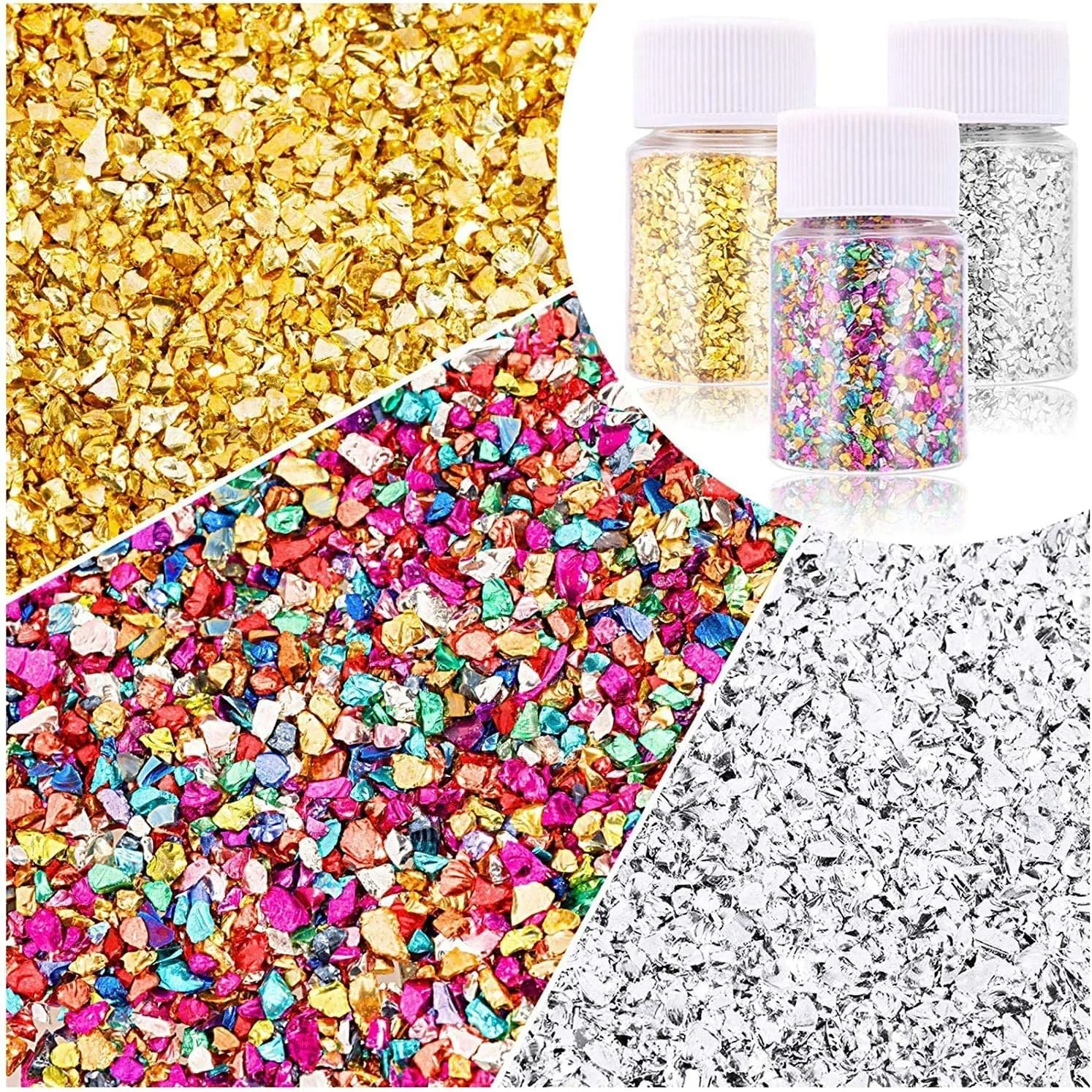 تکه شیشه نامنظم خرد شده آزونه برای صنایع دستی، 2-4 میلی متر برای قالب رزین، DIY، تزئین ناخن، کاردستی، ساخت قاب گوشی، اسکرپ بوک، جواهرسازی (طلایی، نقره ای، رنگی) تکه شیشه نامنظم خرد شده آزونه برای صنایع دستی، 2-4 میلی متر برای قالب رزین، DIY، تزئین ناخن، کاردستی، ساخت قاب گوشی، اسکرپ بوک، جواهرسازی (طلایی، نقره ای، رنگی)