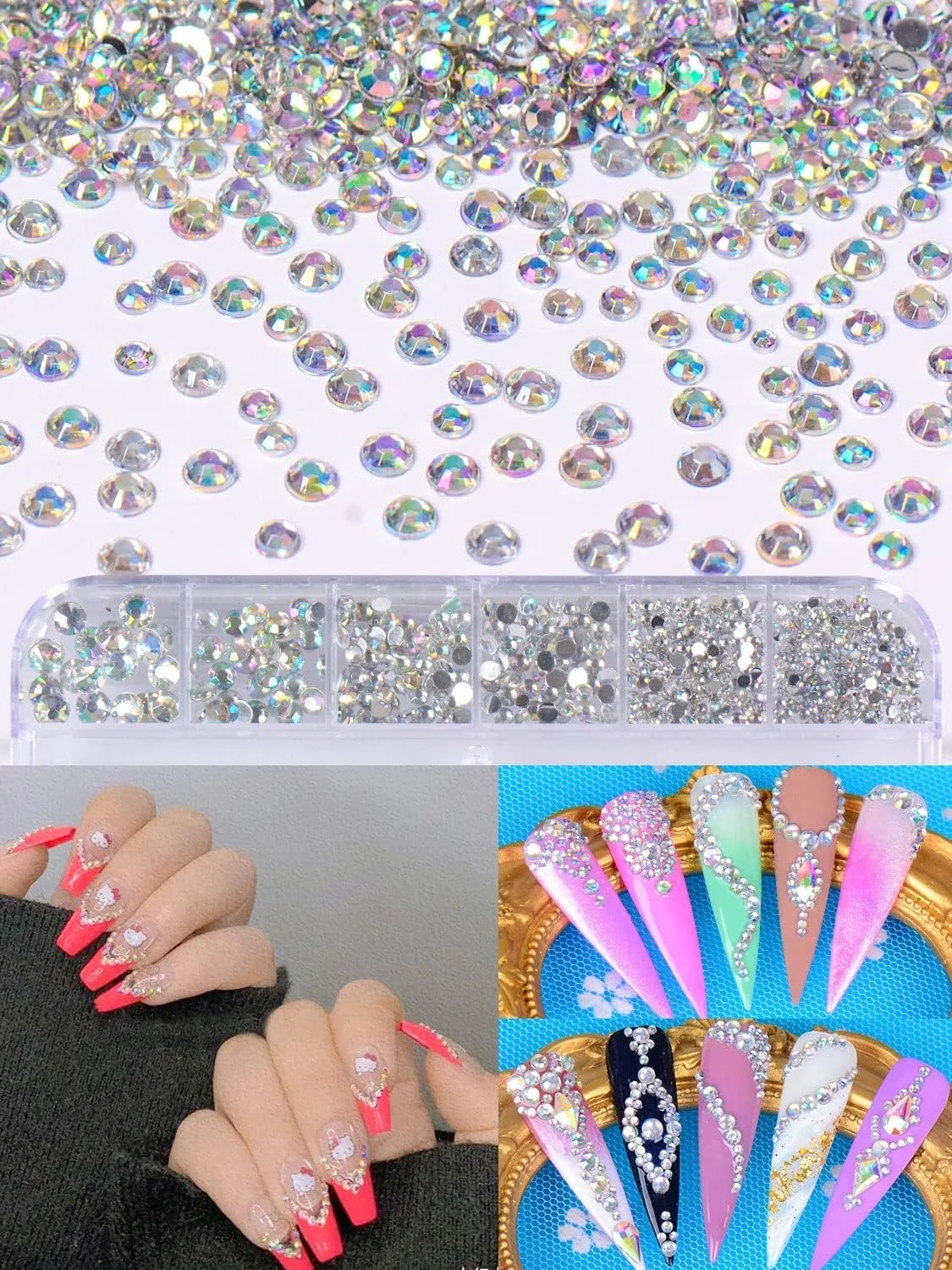 آویز ناخن سه بعدی Azonee طرح گل، جواهرات ناخن پروانه ای، مروارید، نگین ناخن کریستالی، سنگ های قیمتی ناخن تخت، مهره های گرد، اکلیل ناخن پروانه ای گل برای طراحی هنری ناخن اکریلیک DIY، 2 جعبه