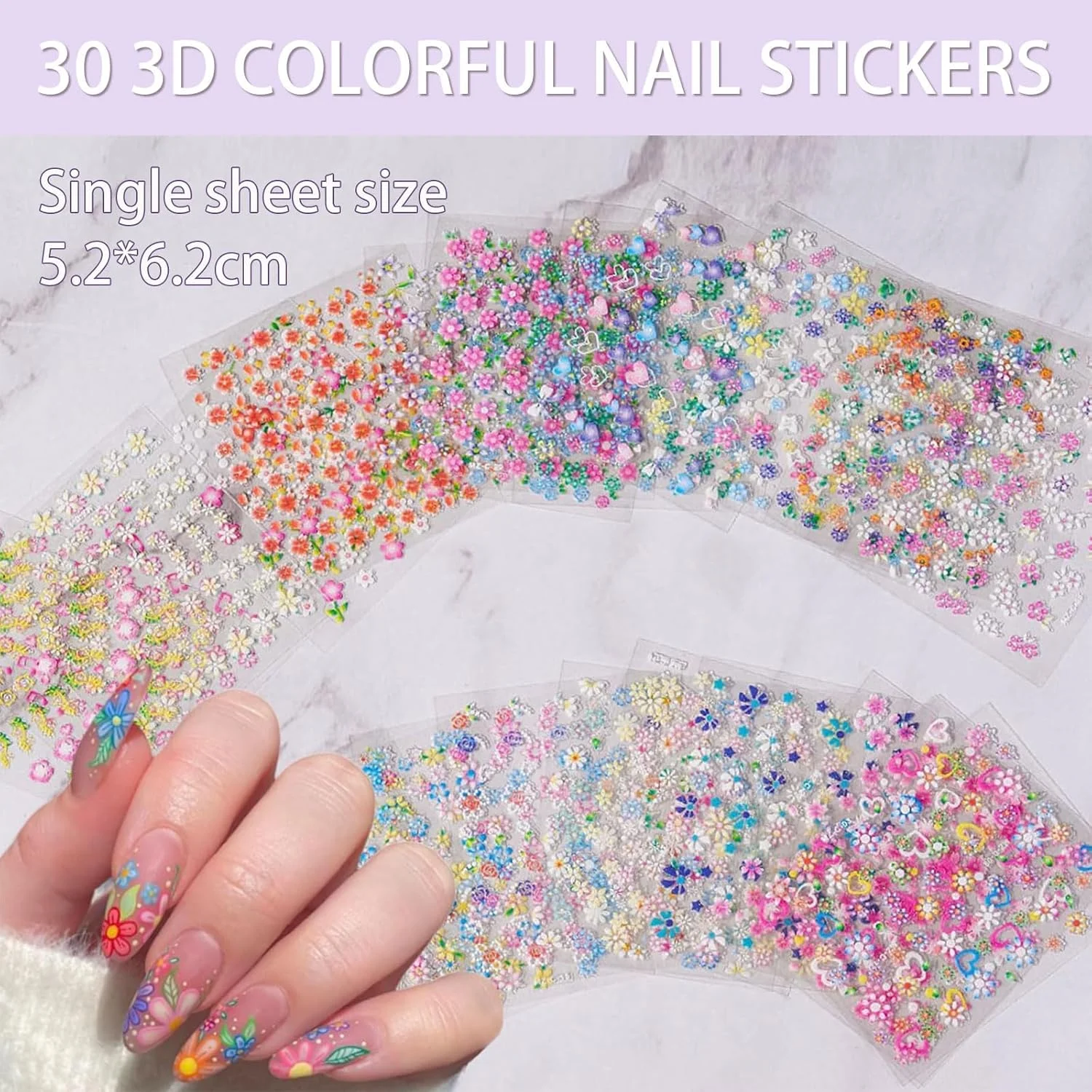 برچسب ناخن گل های رنگارنگ خود چسب 30 برگی، برچسب طراحی ناخن، شکوفه های گیلاس، گل رز، گل مروارید، جواهرات ناخن، برچسب ناخن برای خانم ها و همه