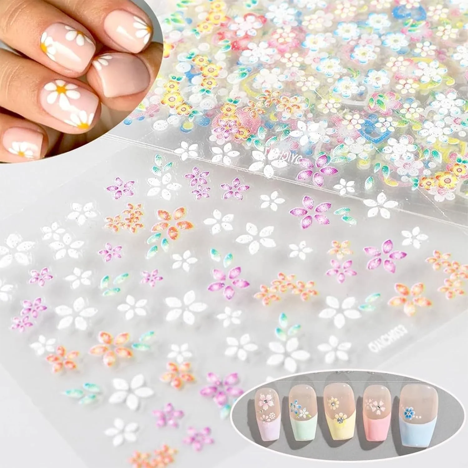 برچسب ناخن گل های رنگارنگ خود چسب 30 برگی، برچسب طراحی ناخن، شکوفه های گیلاس، گل رز، گل مروارید، جواهرات ناخن، برچسب ناخن برای خانم ها و همه