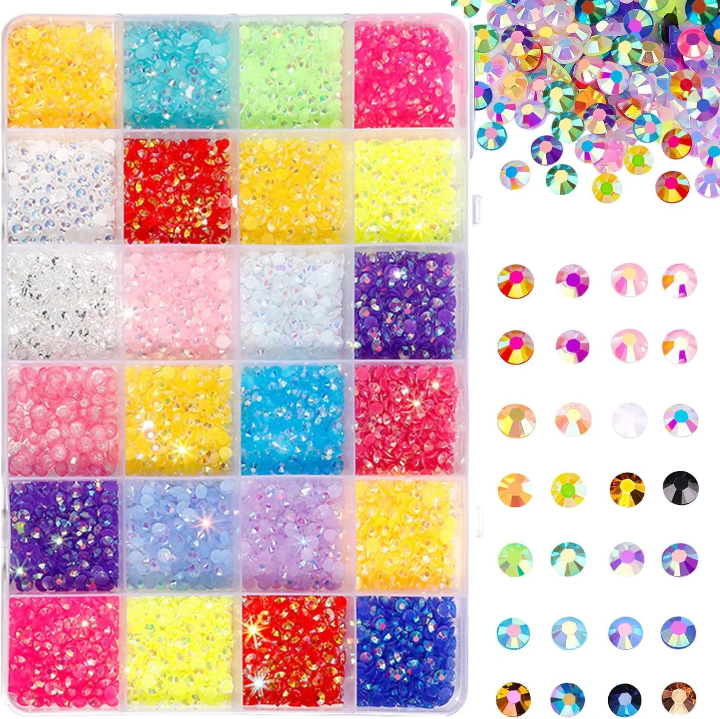 ست نگین تزیینی، 24 رنگ سنگ های تزئینی ناخن 3 میلی متری گرد تخت، مجموعه جواهرات رنگین کمانی، سنگ های تزئینی کریستالی تخت ژله ای برای ساخت جواهرات ست نگین تزیینی، 24 رنگ سنگ های تزئینی ناخن 3 میلی متری گرد تخت، مجموعه جواهرات رنگین کمانی، سنگ های تزئینی کریستالی تخت ژله ای برای ساخت جواهرات
