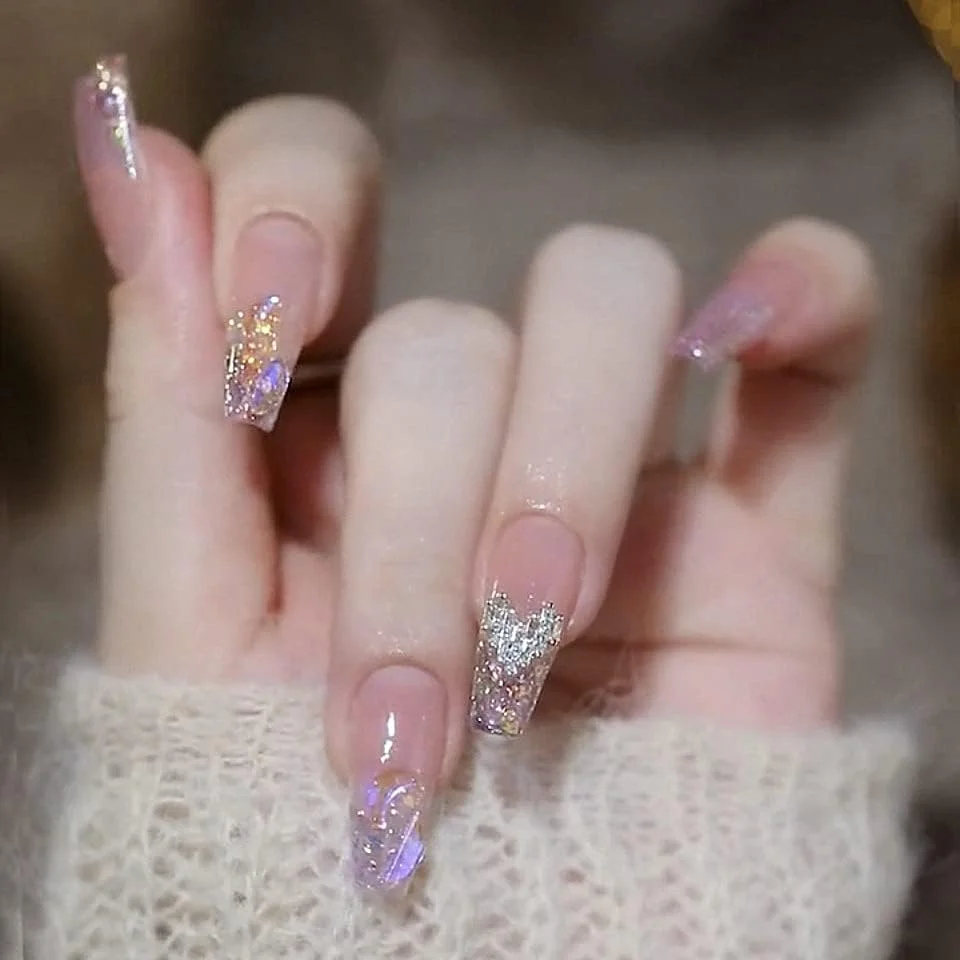 دو جعبه نگین ناخن طرح قلب، جواهرات کریستالی سایز مخلوط سه بعدی براق Aurora Love Hearts، سنگ های تزئینی ناخن برای روز ولنتاین، لوازم تزئین ناخن اکریلیک، لوازم جانبی DIY