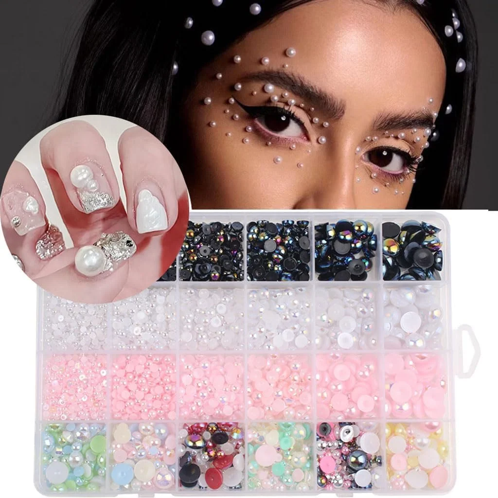 مروارید نیم دایره ای در 6 سایز مختلف برای تزئین ناخن، تزئینات ناخن، جواهرات، لوازم دست ساز DIY