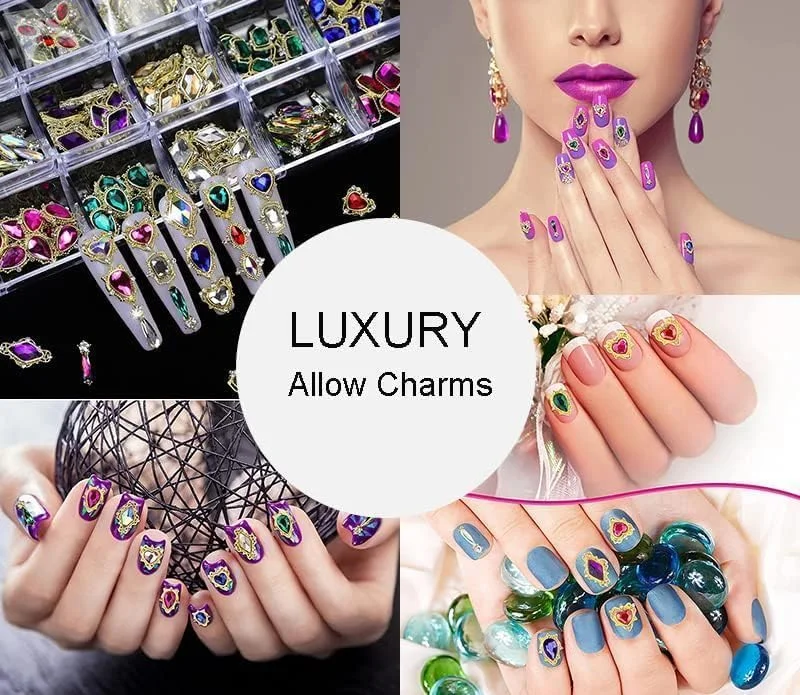 نگین های ناخن Azonee برای ناخن های اکریلیک، کیت نگین های طراحی ناخن، مهره های گرد، کریستال های تخت، اشکال چندگانه، شیشه سه بعدی با مهره های گرد تخت، جواهرات سنگ قیمتی برای هنر ناخن و صنایع دستی DIY