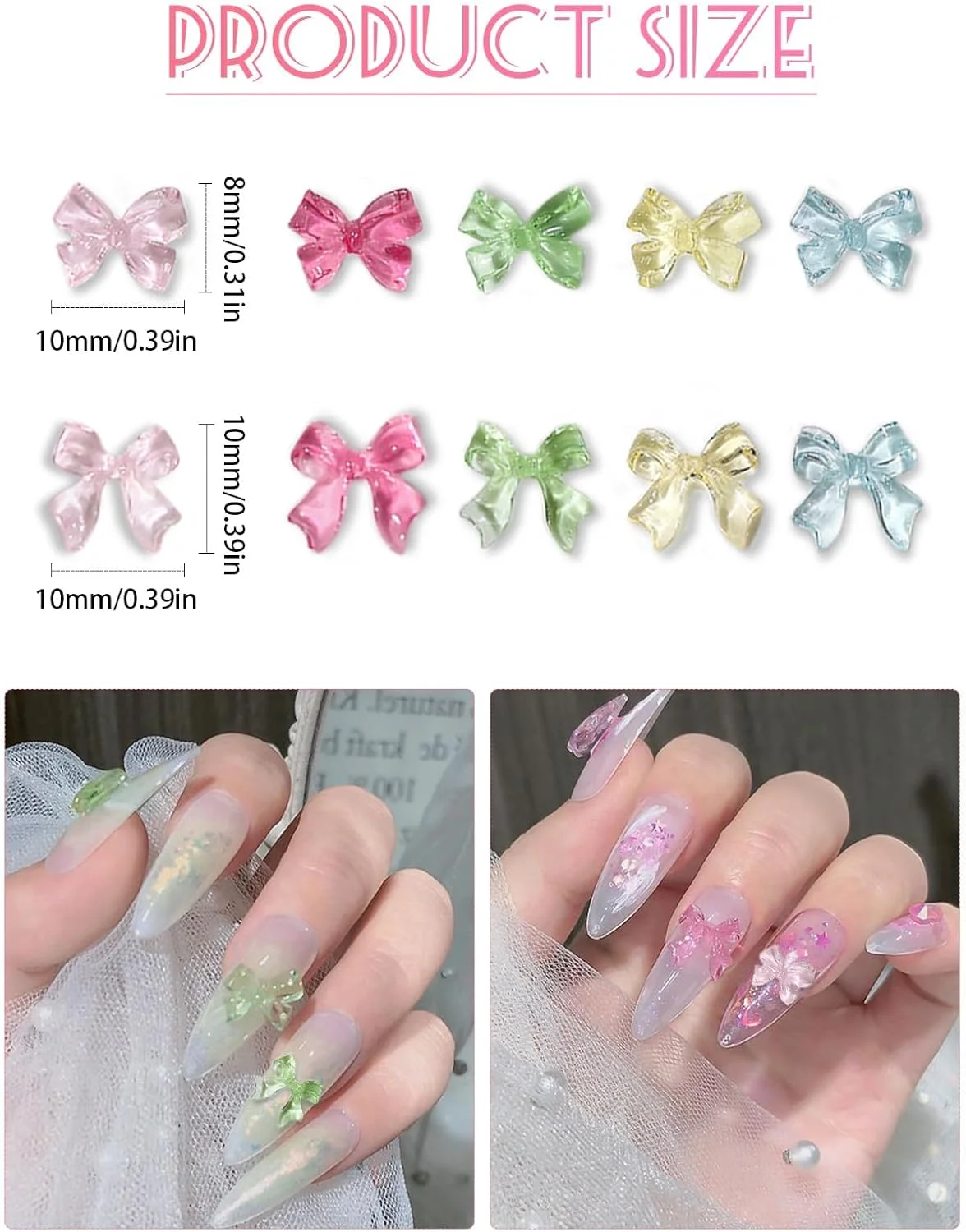 نگین ناخن پاپیونی 100 عددی رزین ژله ای سه بعدی رنگی میکس لوازم جانبی جواهرات هنری ناخن برای زنان و دختران تزئینات ناخن کاردستی DIY میکس رنگ تصادفی