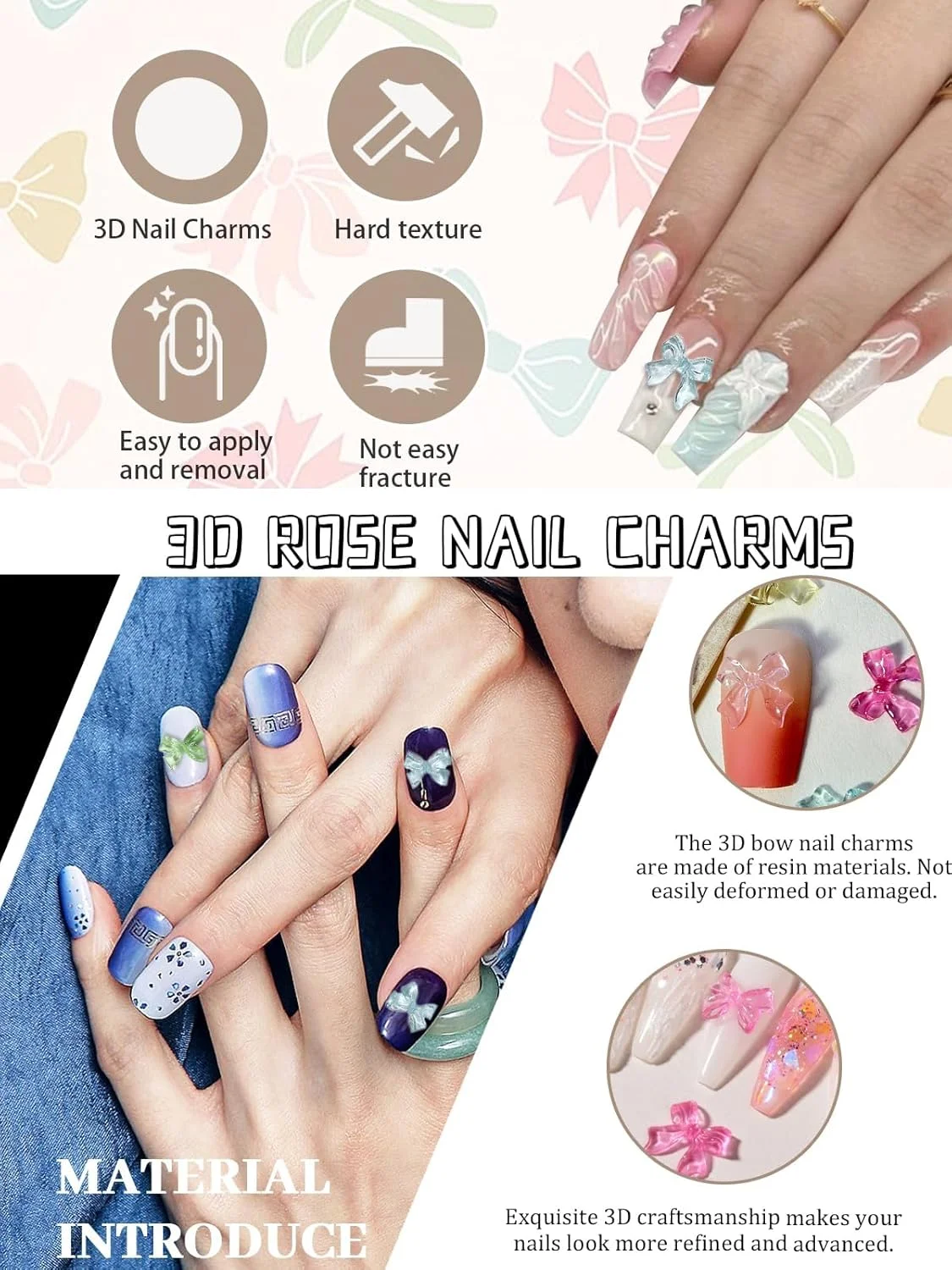 نگین ناخن پاپیونی 100 عددی رزین ژله ای سه بعدی رنگی میکس لوازم جانبی جواهرات هنری ناخن برای زنان و دختران تزئینات ناخن کاردستی DIY میکس رنگ تصادفی