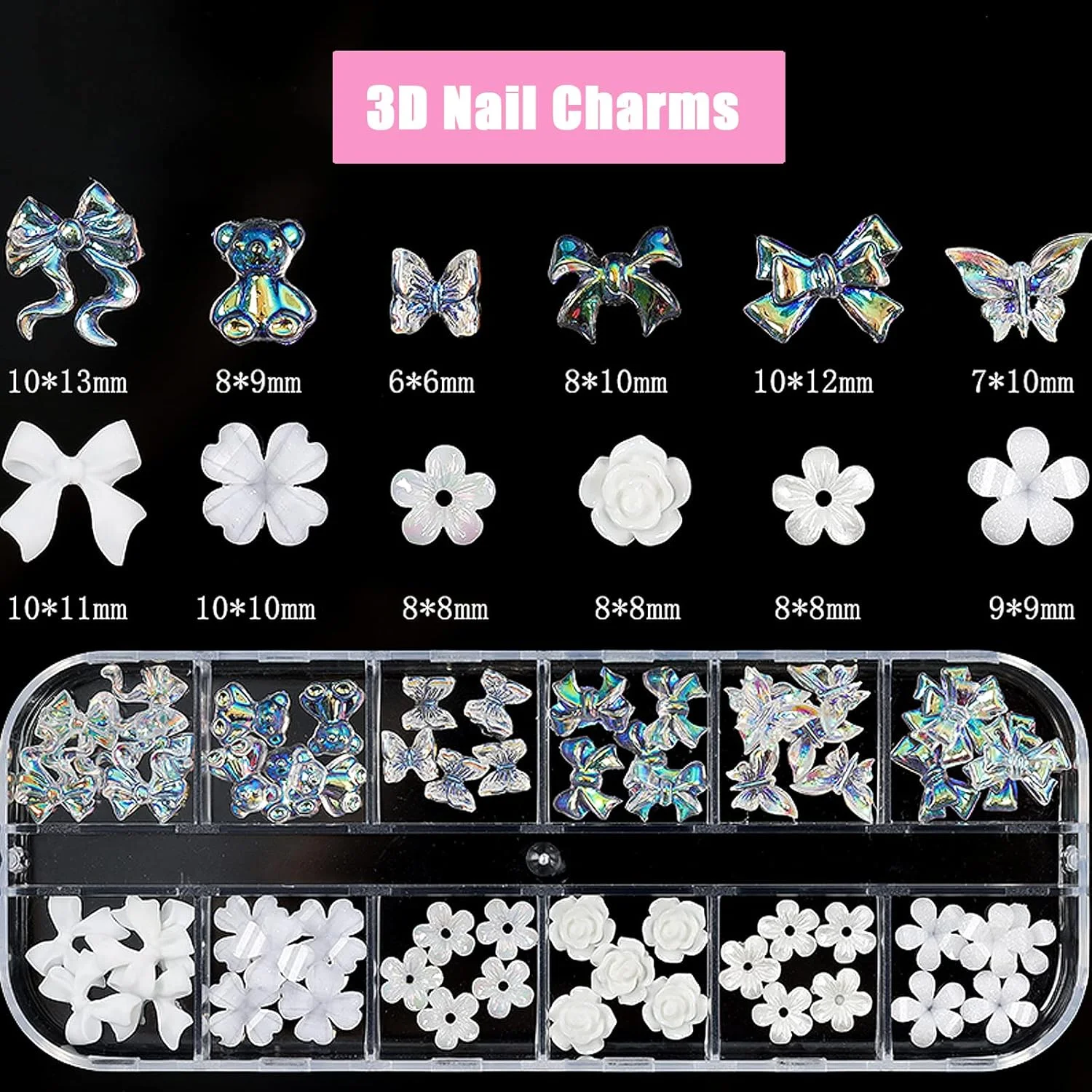 سِسومه آویز ناخن سه بعدی اکرلیک پروانه، گل های سفید و خرس، آویز ناخن کاوائی، نگین ناخن کریستالی AB ستاره ای مخلوط، سنگ های قیمتی کریستالی چند سایز برای طراحی ناخن، لوازم جانبی جواهرات DIY و کاردستی سِسومه آویز ناخن سه بعدی اکرلیک پروانه، گل های سفید و خرس، آویز ناخن کاوائی، نگین ناخن کریستالی AB ستاره ای مخلوط، سنگ های قیمتی کریستالی چند سایز برای طراحی ناخن، لوازم جانبی جواهرات DIY و کاردستی