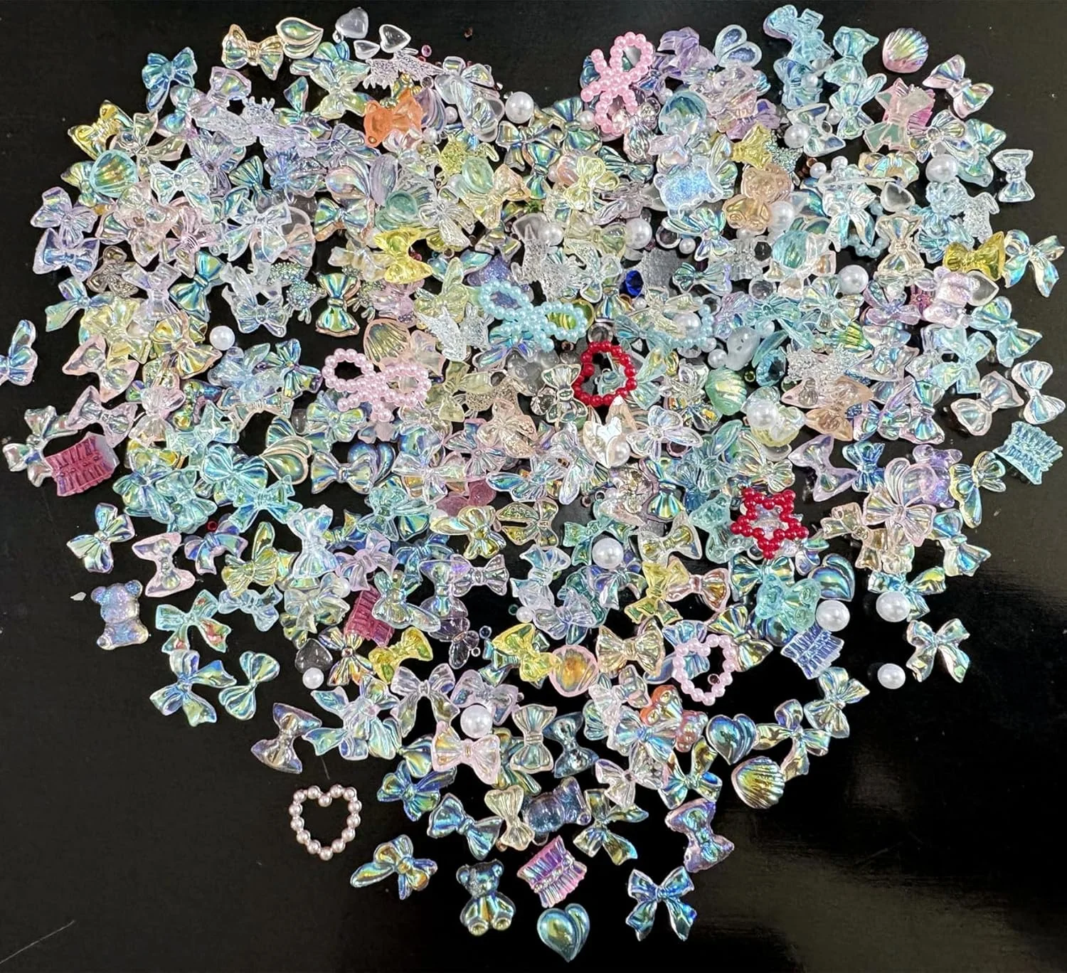 نگین ناخن سه بعدی، 400 عدد پاپیون خرسی نگین ناخن Aurora، مرواریدهای قلبی، نگین های بدلیجات برای تزئین ناخن، لوازم جانبی جواهرات، صنایع دستی DIY