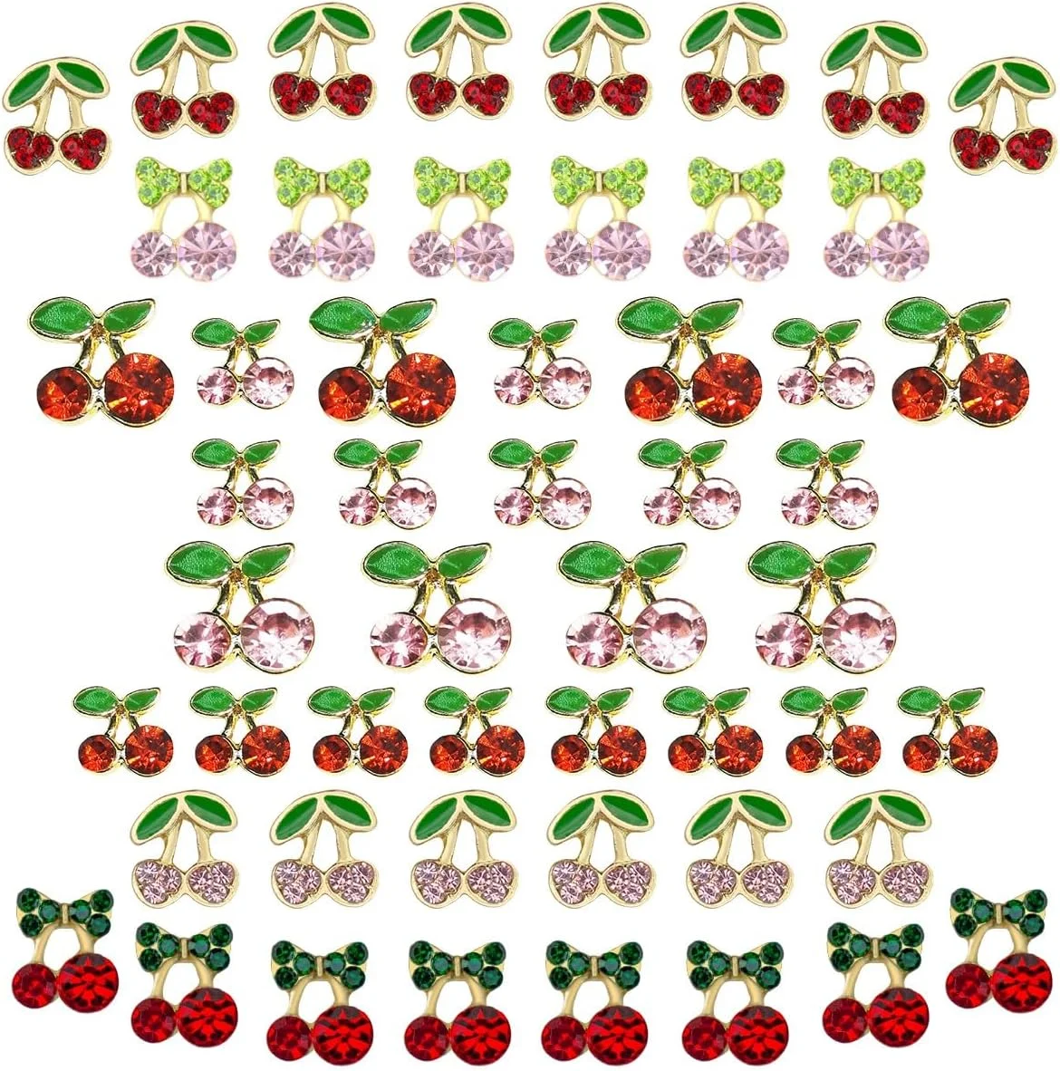 52 عدد آویز ناخن سه بعدی گیلاس در 4 مدل، نگین های قرمز و صورتی گیلاس، سنگ های تزئینی براق، الماس های میوه ای زیبا، کریستال، لوازم جواهرات لوکس برای ناخن، آرایش صورت، صنایع دستی DIY، تلفن