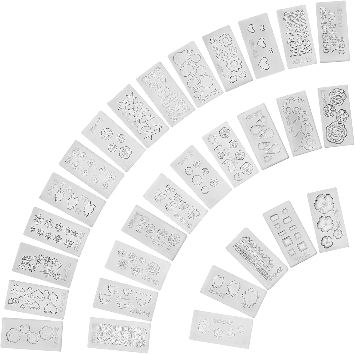 ست ۳۰ عددی قالب سیلیکونی سه بعدی طراحی ناخن، ابزار ساخت زیورآلات و قالب رزینی با طرح های متنوع
