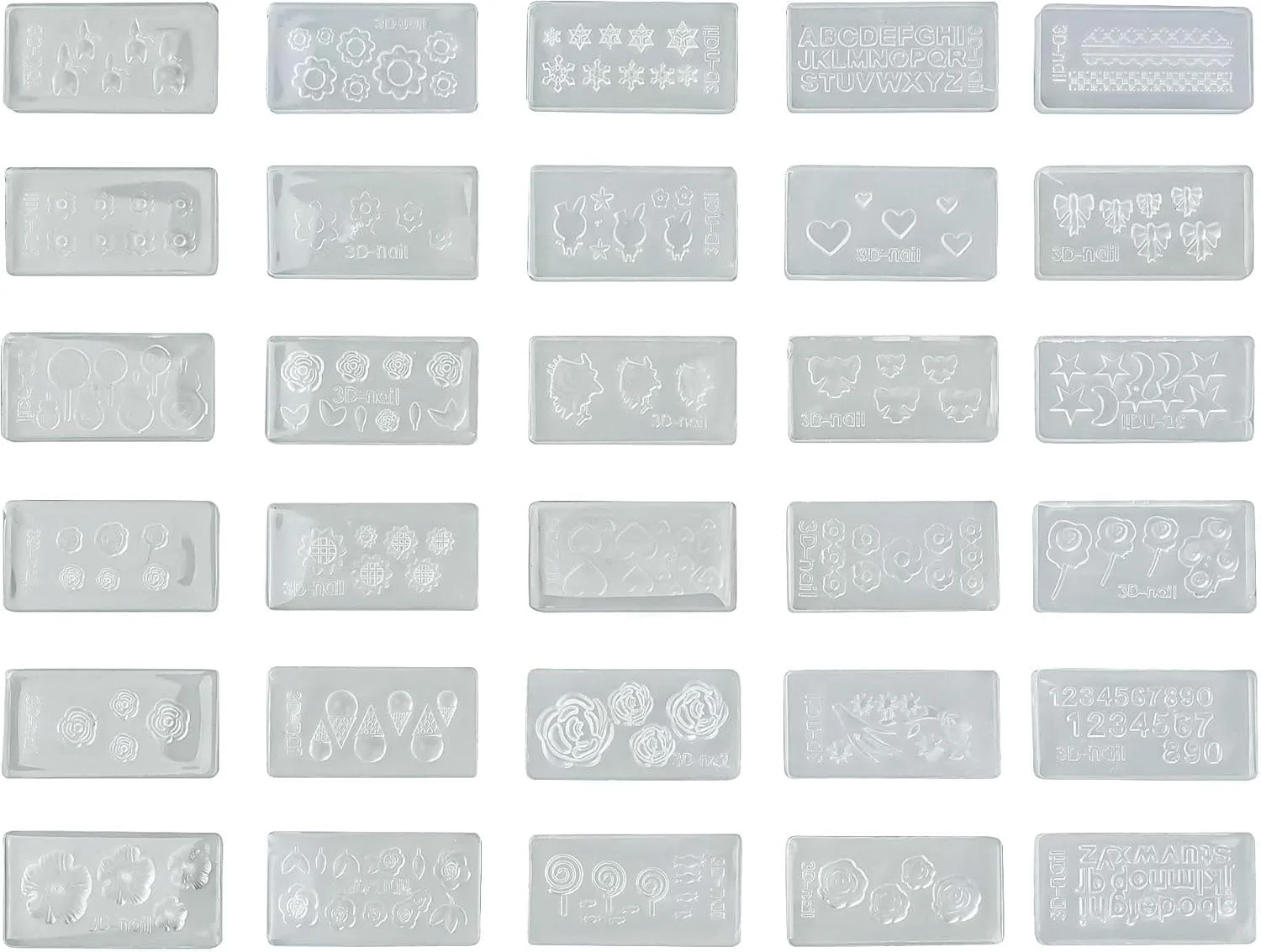 ست ۳۰ عددی قالب سیلیکونی سه بعدی طراحی ناخن، ابزار ساخت زیورآلات و قالب رزینی با طرح های متنوع