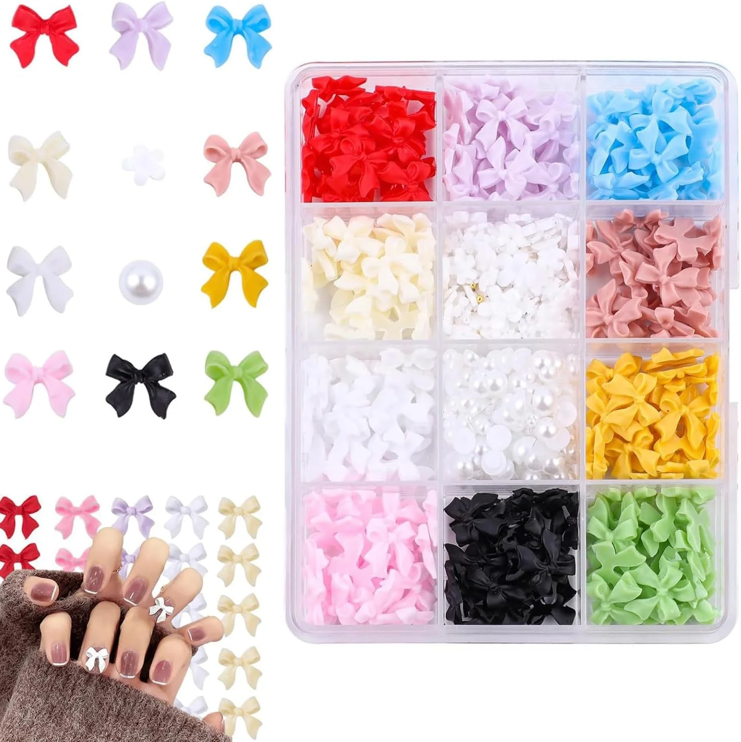 کیت آویز ناخن پاپیونی، آویزهای هنری سه بعدی رنگارنگ برای تزئین ناخن با ستاره/قلب/مروارید صورتی و سفید، ایده آل برای لوازم جواهرات رزینی، هنر خلاقانه ناخن و پروژه های صنایع دستی DIY