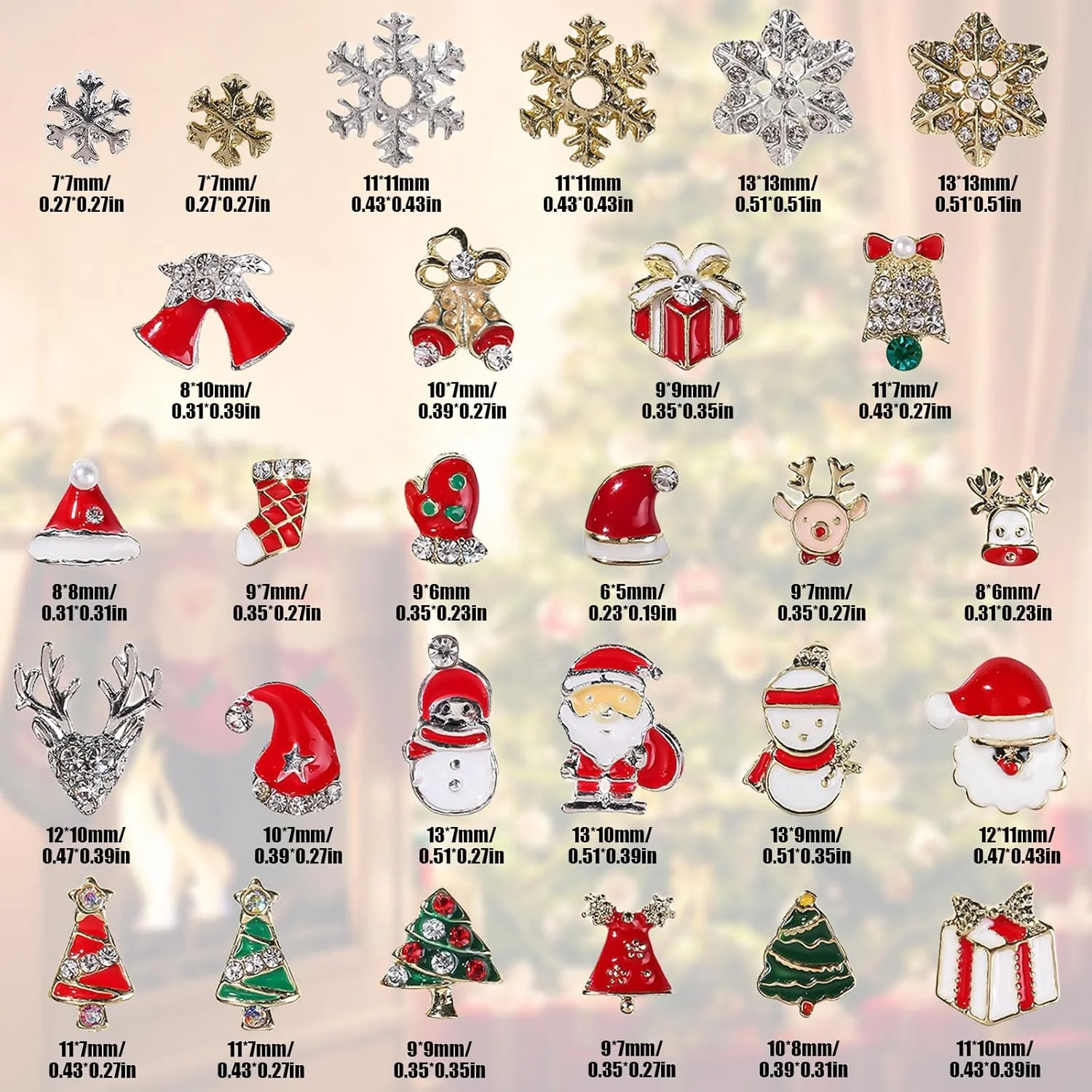 نگین های سه بعدی طراحی ناخن کریسمس، 28 عدد گل میخ فلزی ناخن طرح دانه برف، بابا نوئل، گوزن شمالی، آدم برفی، نگین و جواهرات ناخن برای تزئین ناخن و کاردستی