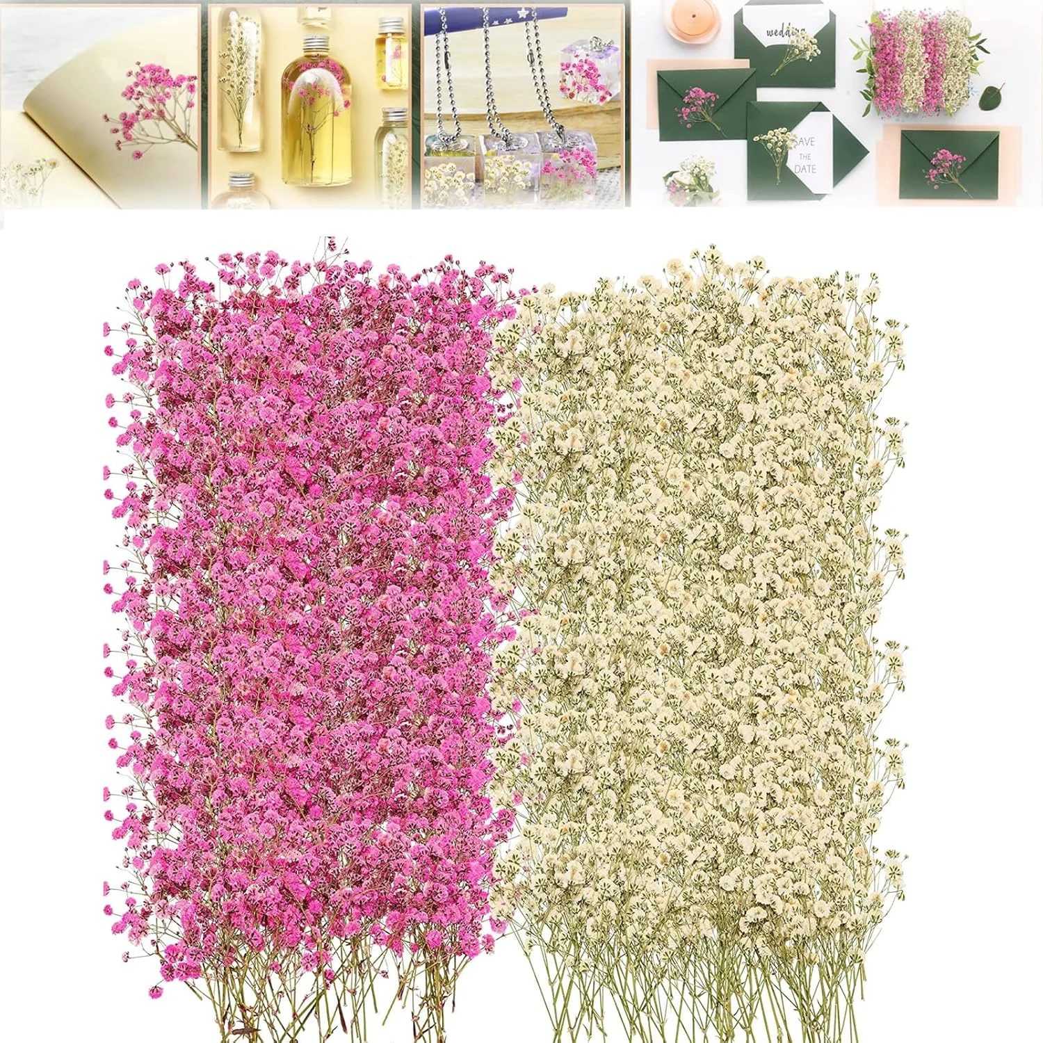 گل خشک بیبی نفس سفید 96 عددی ELECDON برای هنر رزین و صنایع دستی DIY، برای قالب های جواهرات، طراحی ناخن، شمع سازی، قاب گوشی و دکور گل