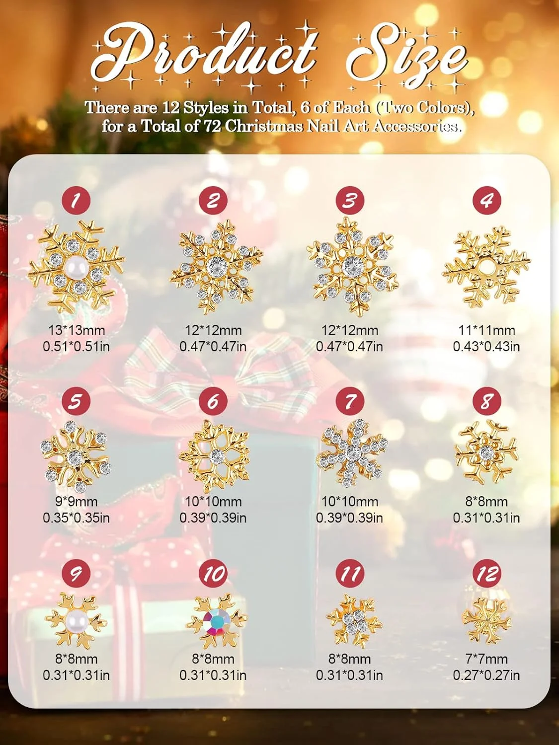 نگین و آویز ناخن کریسمس EBANKU، 72 عددی، نگین های طلایی و نقره ای دانه برف برای ساخت جواهرات طراحی ناخن، سنگ های جواهر ناخن برای هدیه کریسمس دخترانه و زنانه