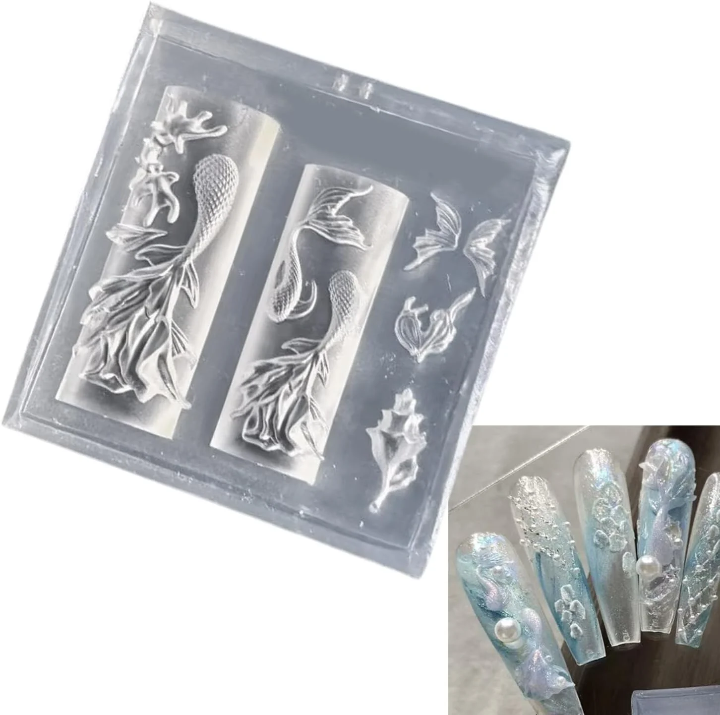 قالب سیلیکونی با طرح دم پری دریایی چند منظوره برای ناخن، مناسب برای آرایشگران، هنرجویان طراحی ناخن، ساخت زیورآلات رزینی