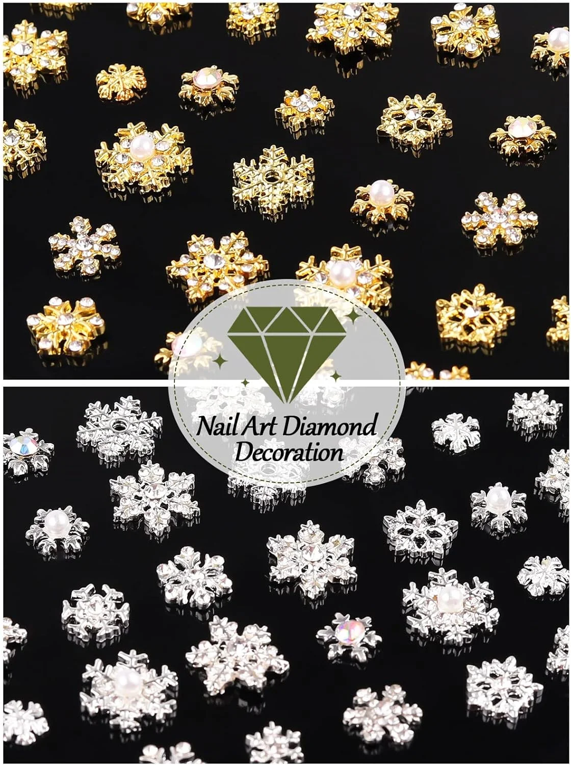 نگین و آویز ناخن کریسمس EBANKU، 72 عددی، نگین های طلایی و نقره ای دانه برف برای ساخت جواهرات طراحی ناخن، سنگ های جواهر ناخن برای هدیه کریسمس دخترانه و زنانه