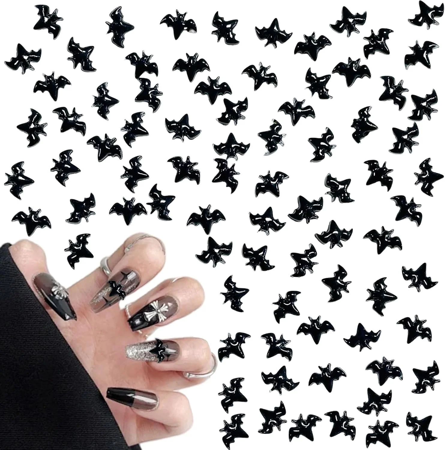 نگین ناخن طرح خفاش هالووین، 120 عدد زیورآلات سه بعدی مشکی و جذاب برای طراحی ناخن، مناسب برای ساخت جواهرات DIY بانوان و دختران