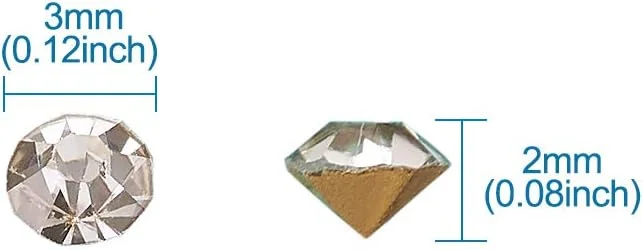 نگین شیشه ای پشت نوک تیز Fashewelry، 3 میلی متر، شفاف، 1440 عدد، نگین های کوچک کریستالی الماس، روکش طلایی، مناسب برای هنر ناخن، صنایع دستی، جایگزینی جواهرات
