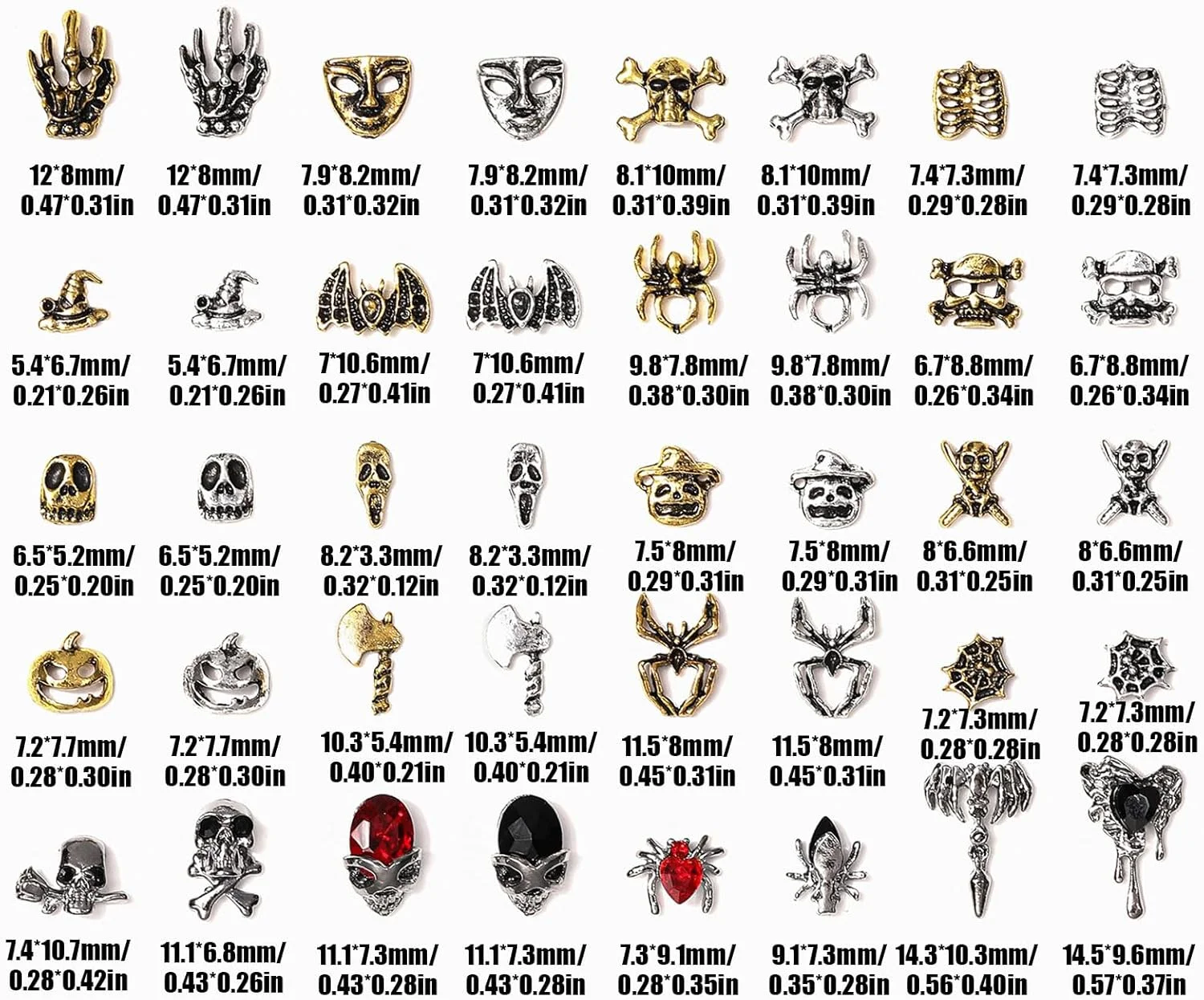 نگین ناخن سه بعدی هالووین، 75 عدد آویز فلزی ناخن طرح اسکلت، جمجمه، عنکبوت، پنجه شبح، سنگ های تزئینی ناخن کدو تنبل، لوازم جانبی برای تزئین ناخن و کاردستی (چند رنگ)