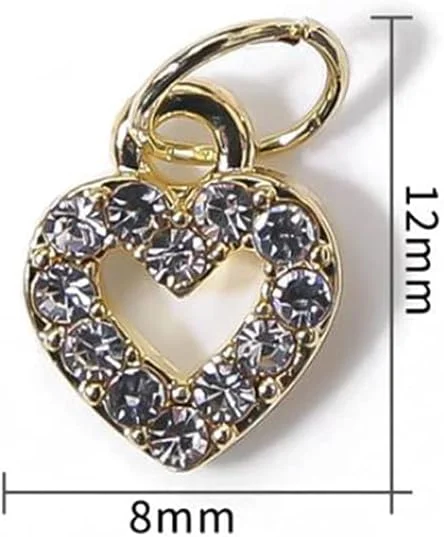 ۱۰ عدد آویز ناخن طرح قلب طلایی سه بعدی، نگین دار، جواهرات ناخن، آویزهای الماس، آویز سوراخ کننده ناخن، تزئینات ناخن سه بعدی آلیاژی، تزئین نوک ناخن اکریلیک