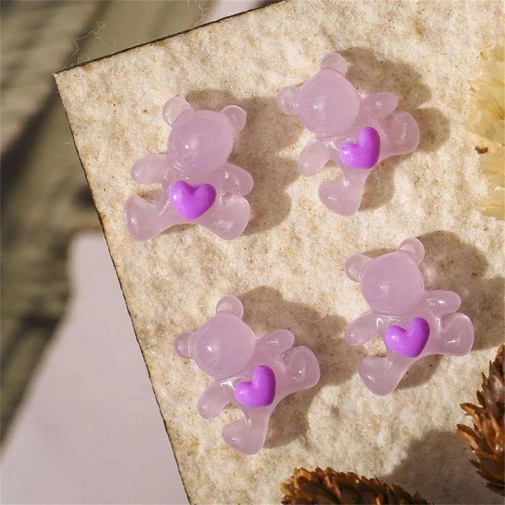 نگین ناخن سه بعدی طرح خرس پاستیلی، زیورآلات طراحی ناخن، خرس های رزینی زیبا، سنگ های تزئینی خرس پاستیلی برای طراحی ناخن (بنفش)