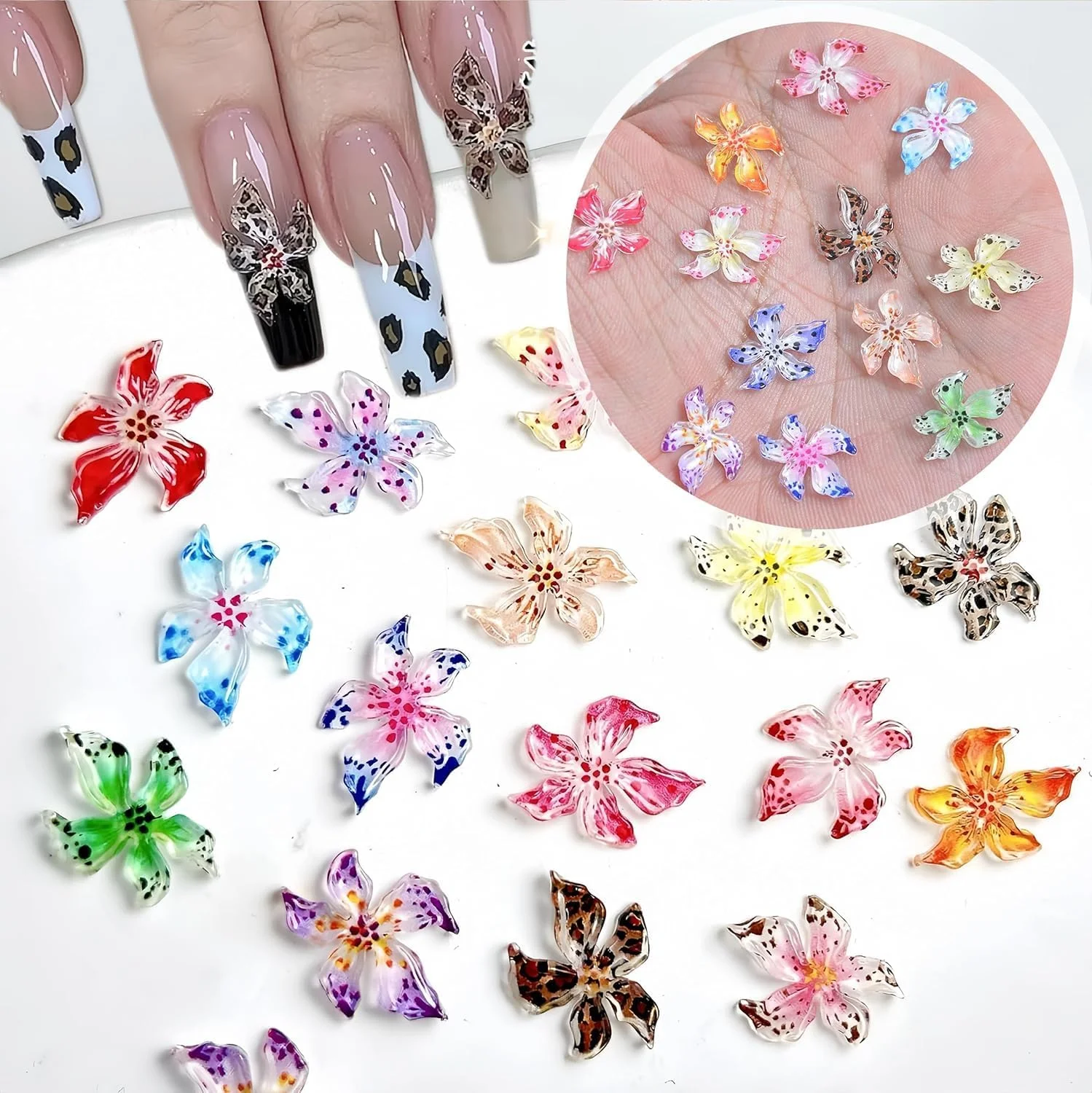 100 عدد نگین ناخن طرح گل ختمی سه بعدی، سنگ های تزئینی رنگارنگ برای طراحی ناخن تابستانی، جواهرات کوچک هاوایی برای خانم ها، لوازم جانبی تزئین ناخن