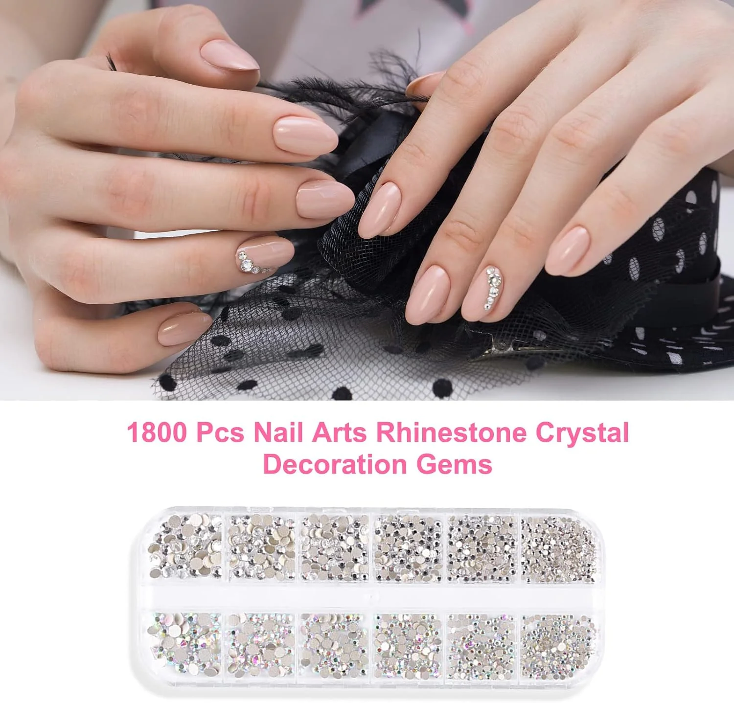 پپیسکی 1800 عدد نگین تزئینی ناخن، سنگ های تزئینی کریستالی AB در 6 سایز (1.6-4 میلی متر)، شیشه ای گرد و تخت، پولک های درخشان الماس، سنگ های قیمتی برای ساخت جواهرات سه بعدی