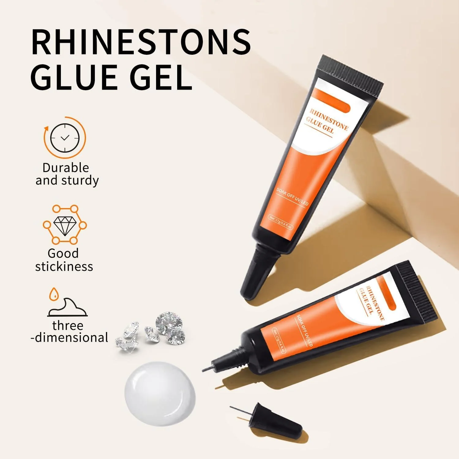 چسب ژل نگین ناخن، چسب ژل برای UV/LED، چسب ناخن قوی برای سنگ های قیمتی، الماس، جواهرات، نوک انگشتان و ناخن های مصنوعی، چسب هنری برای کاربران خانگی و سالن