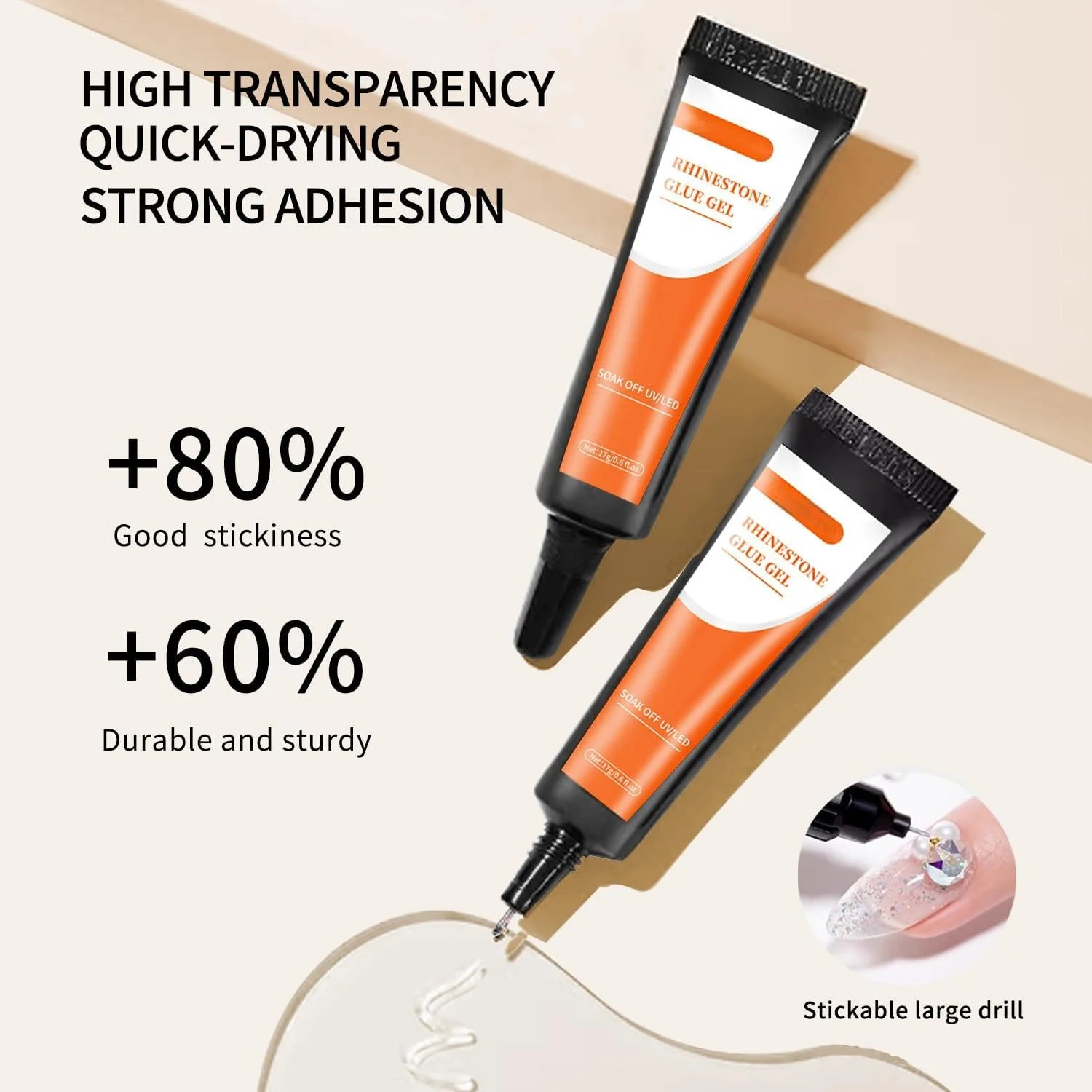 چسب ژل نگین ناخن، چسب ژل برای UV/LED، چسب ناخن قوی برای سنگ های قیمتی، الماس، جواهرات، نوک انگشتان و ناخن های مصنوعی، چسب هنری برای کاربران خانگی و سالن