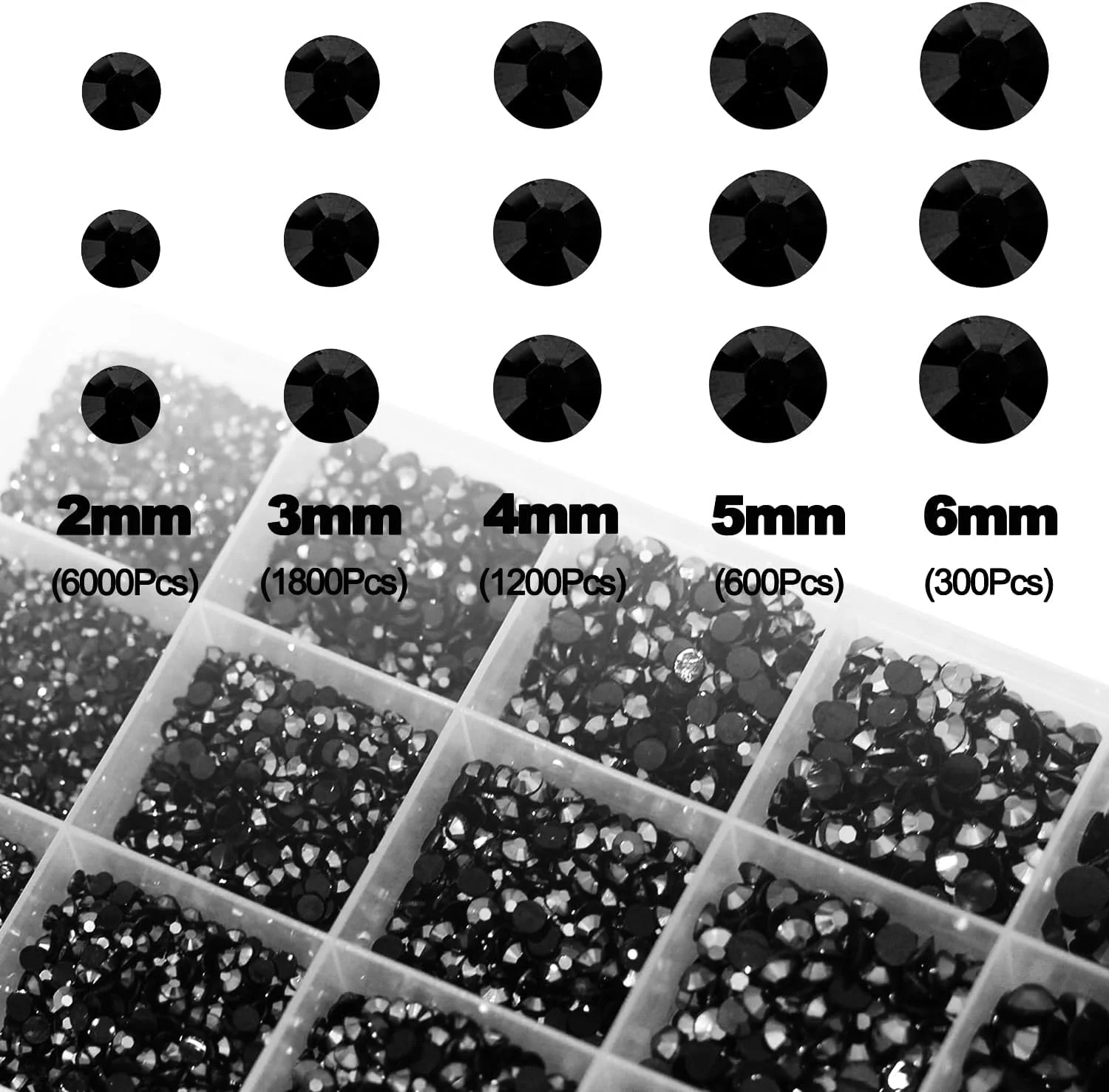 نگین های تزئین ناخن 9600 عددی، نگین های مشکی گرد ته صاف 2/3/4/5/6 میلی متری BetterJonny برای تزئین صنایع دستی و جواهرسازی (مدل B) نگین های تزئین ناخن 9600 عددی، نگین های مشکی گرد ته صاف 2/3/4/5/6 میلی متری BetterJonny برای تزئین صنایع دستی و جواهرسازی (مدل B)