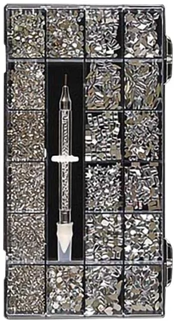 ست 21 جعبه ای نگین ناخن شیشه ای تخت برای طراحی ناخن، جواهرات طراحی ناخن DIY، نگین های ناخن با کیفیت بالا، مناسب برای کار روزانه، گردش یا سایر اهداف تزئین ناخن.