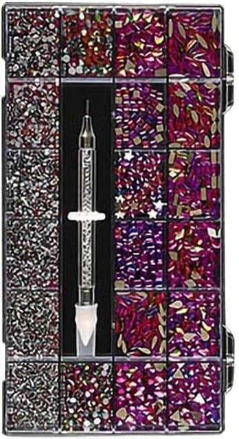 ست 21 جعبه ای نگین ناخن، سنگ های تزئینی شیشه ای تخت، مناسب برای طراحی ناخن، سنگ های تزئینی با کیفیت بالا، مناسب برای کار روزانه، گردش یا سایر اهداف تزئین ناخن.