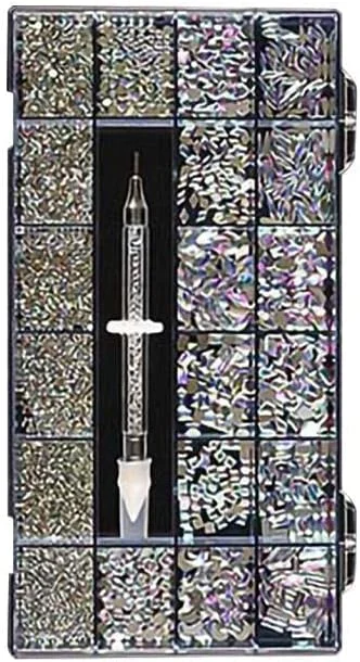 ست جواهرات ناخن شامل ۲۱ جعبه الماس ناخن با نگین های شیشه ای تخت، مناسب برای طراحی ناخن و استفاده روزانه، مهمانی و یا تزئین ناخن