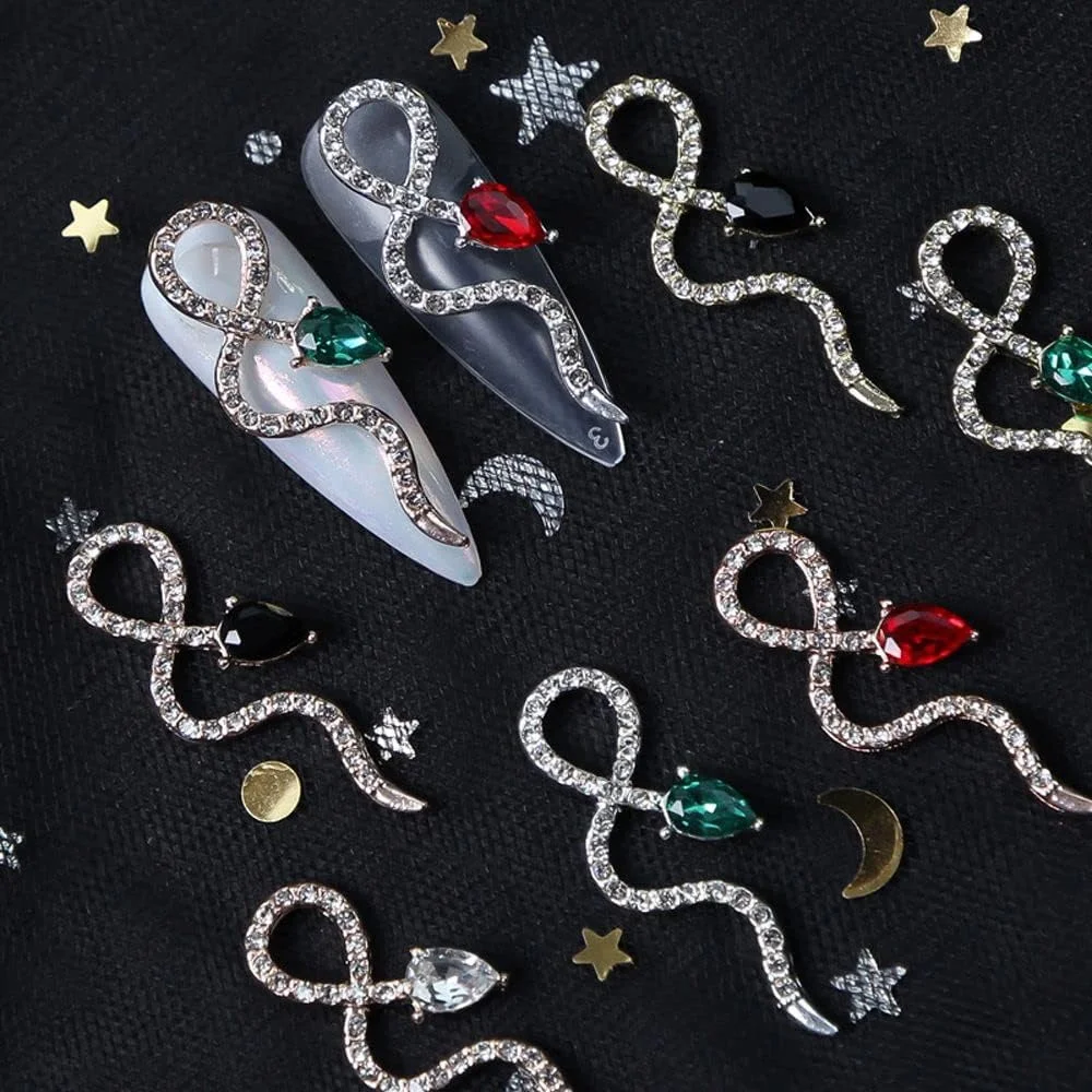 نگین های طرح مار برای ناخن، زیورآلات طلایی و نقره ای برای طراحی ناخن، لوازم جانبی DIY ناخن، آویزهای طرح مار با نگین (A1، طلایی)