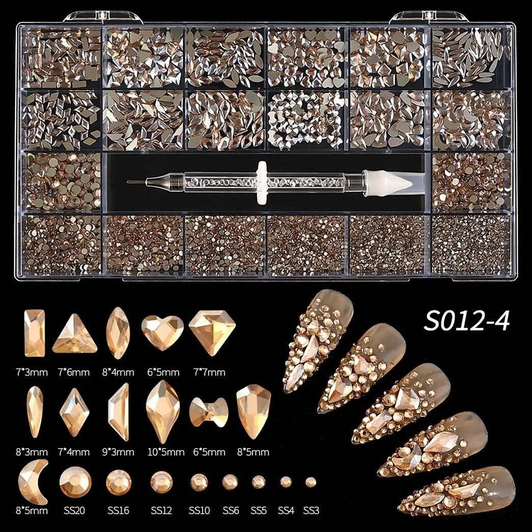ست 21 جعبه ای نگین ناخن، سنگ های تزئینی شیشه ای تخت، مناسب برای طراحی ناخن، سنگ های تزئینی ناخن با کیفیت بالا، مناسب برای کار روزانه، گردش یا سایر اهداف تزئین ناخن.