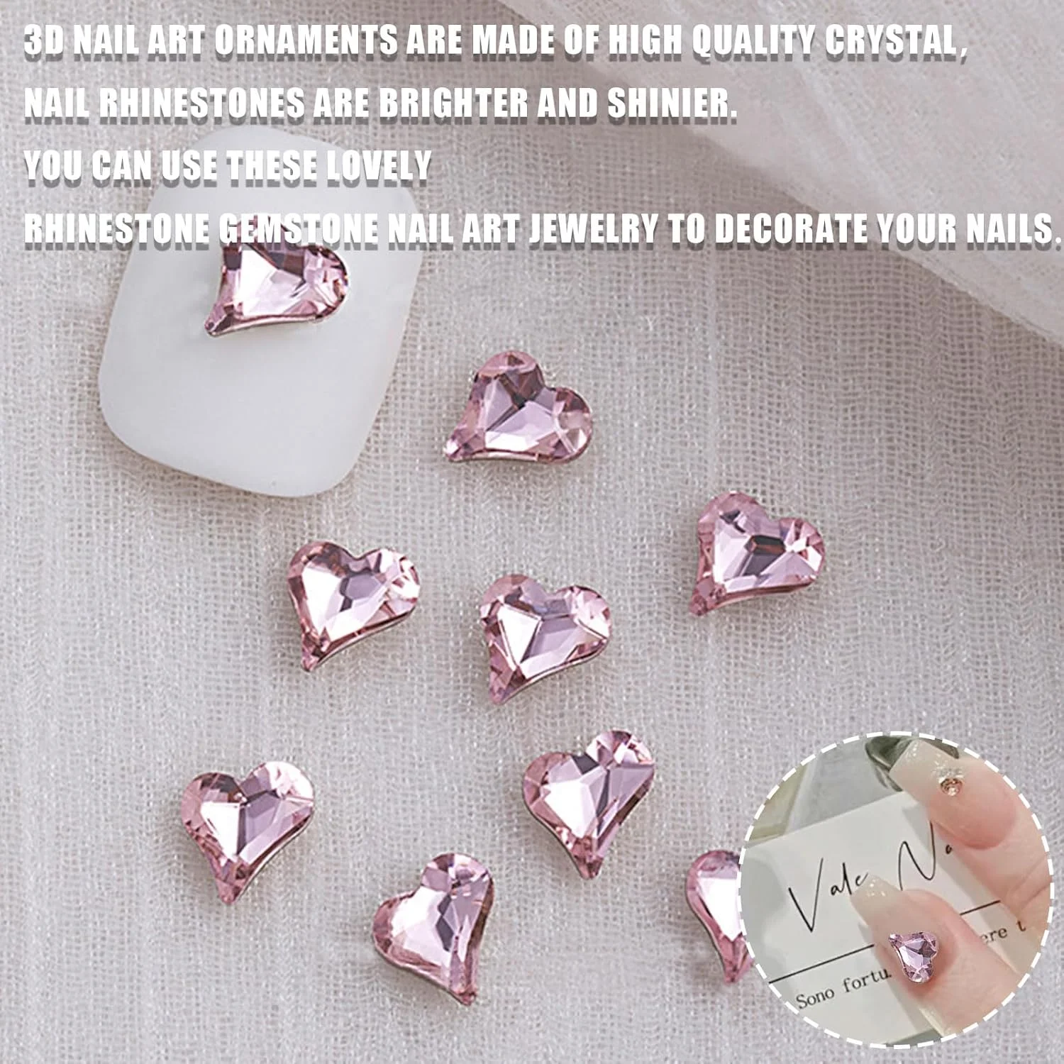 نگین ناخن قلبی، 30 عدد نگین سه بعدی طرح قلب عشق، نگین های براق کریستالی برای تزیین ناخن و ساخت جواهرات و صنایع دستی (صورتی)