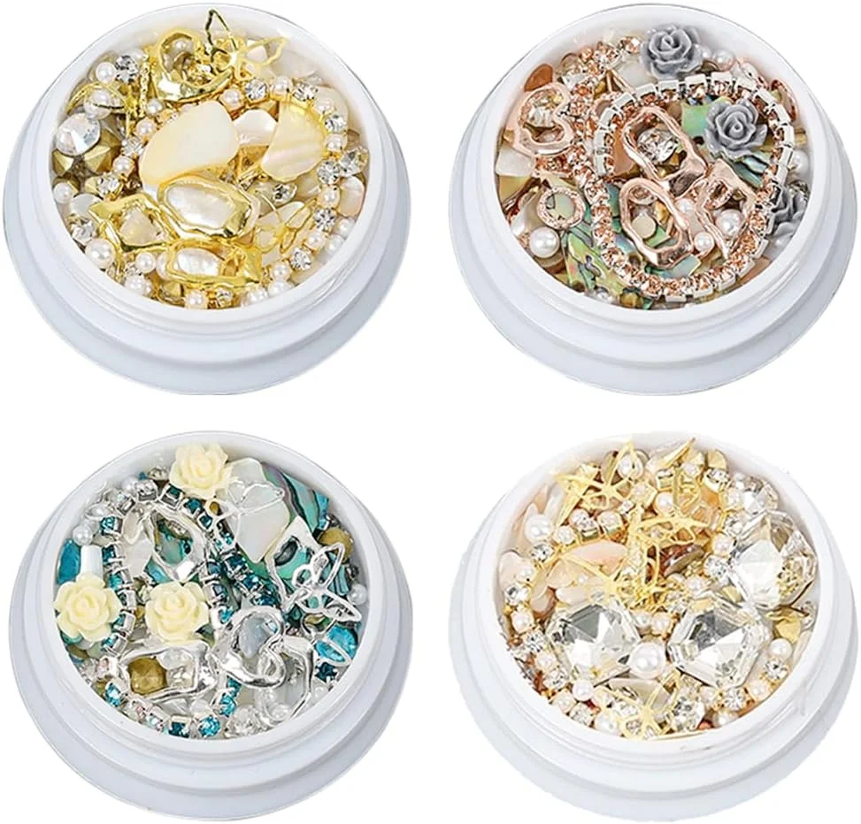 نگین های طراحی ناخن، مجموعه نگین های سه بعدی طراحی ناخن، نگین های درخشان ترکیبی، اشکال مختلف، الماس های فلزی طراحی ناخن، مروارید، جواهرات کریستالی برای دختران و زنان، کیت تزئینات صنایع دستی طراحی ناخن DIY