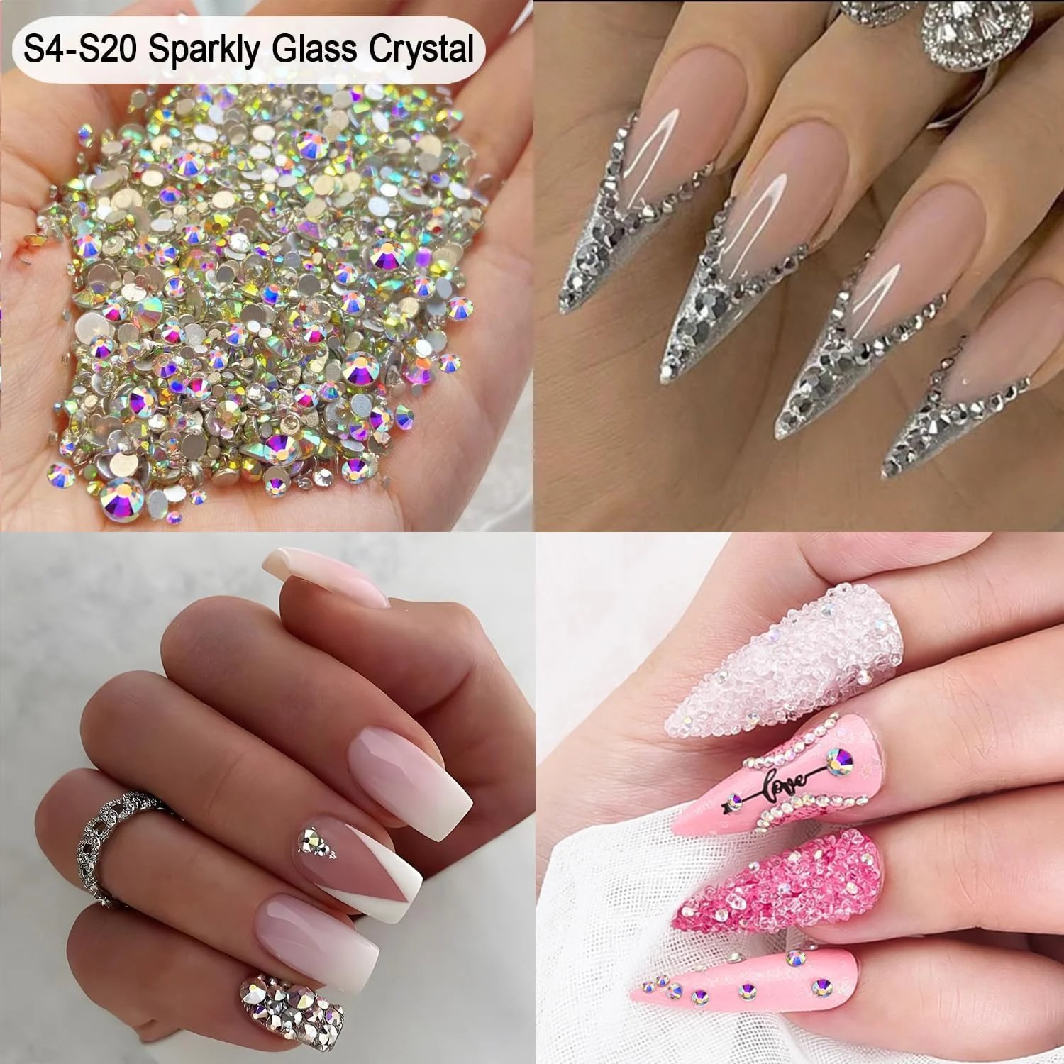 نگین و مروارید ناخن، HAOZHER 11000 عدد نگین و کریستال ناخن، 4 جعبه جواهرات ناخن برای کیت نگین ناخن، مداد مومی مروارید سه بعدی