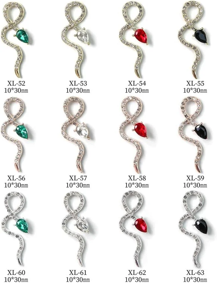 نگین های طرح مار برای ناخن، زیورآلات طلایی و نقره ای برای طراحی ناخن، لوازم جانبی DIY، آویزهای طرح مار با نگین (A3، طلایی)