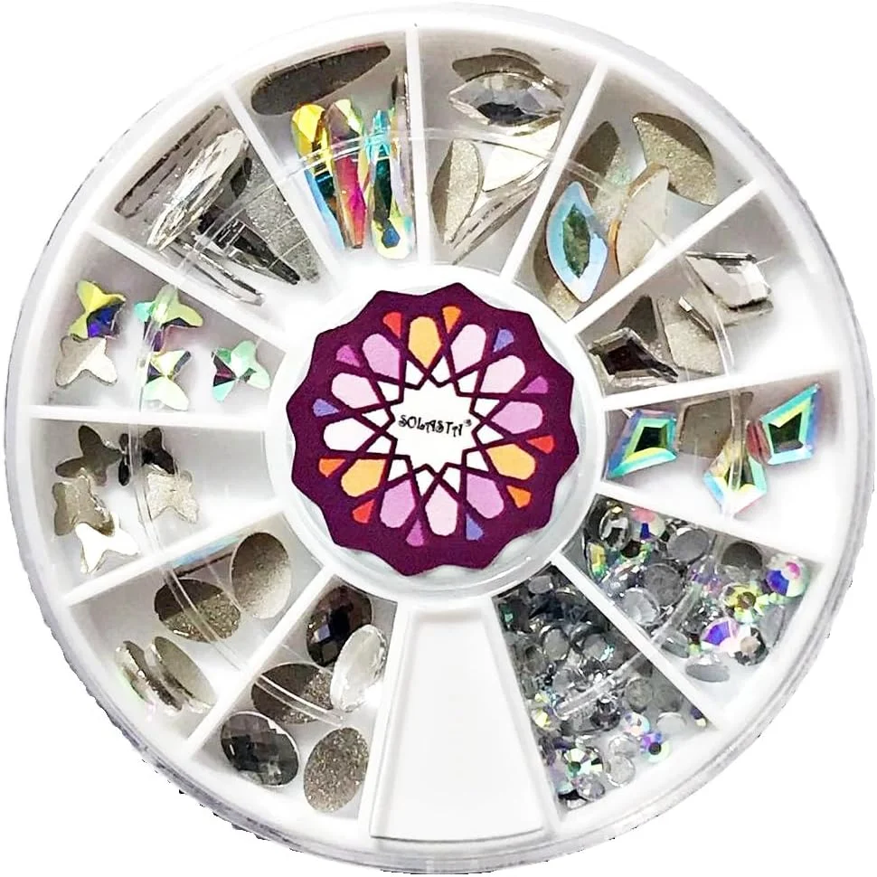 نگین ناخن 140 عددی سولاستا، کریستال AB و کریستال، 6 شکل مختلف برای طراحی ناخن