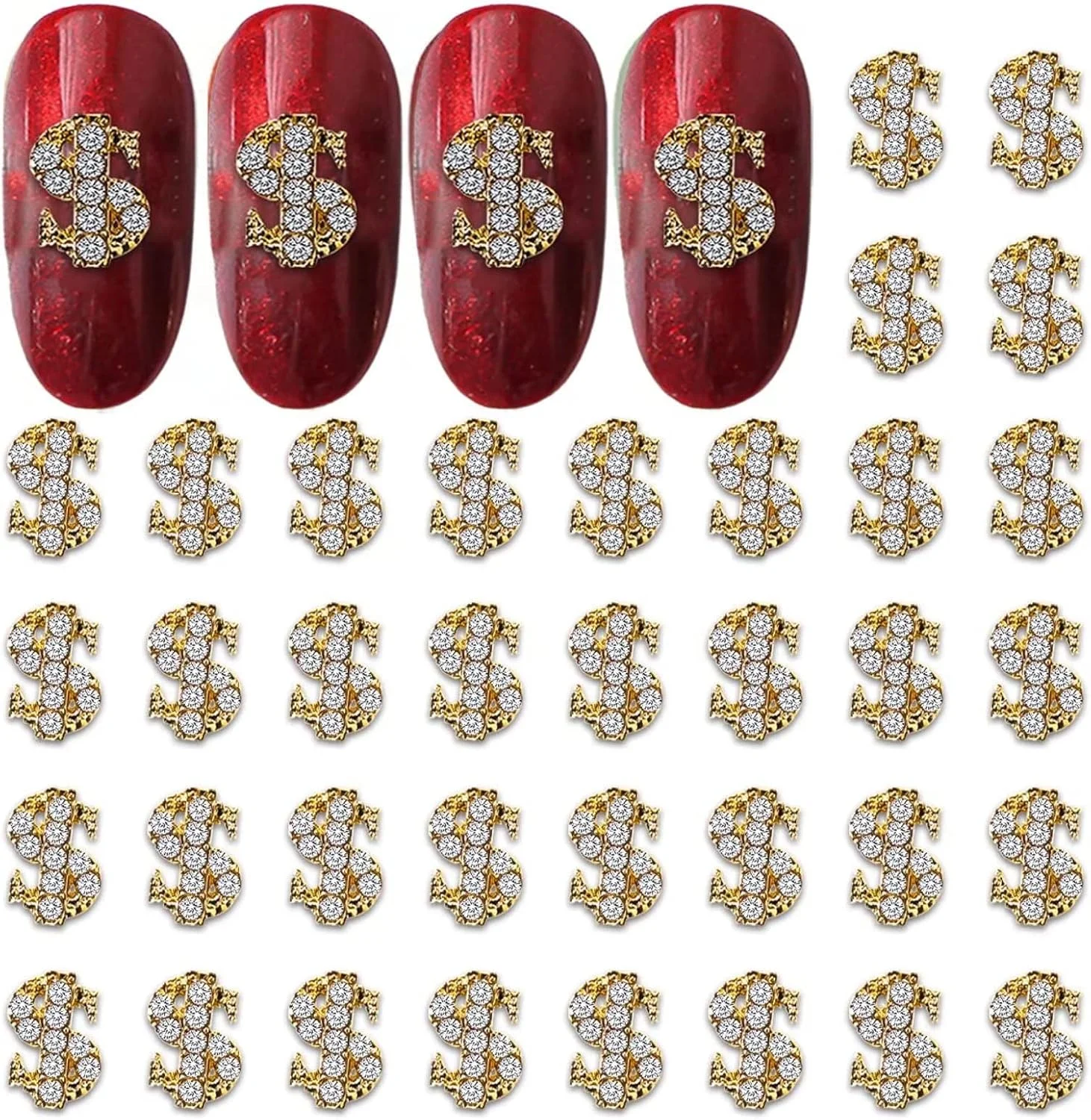 رانرایای 40 عدد آویز نگین دار طرح علامت دلار سه بعدی، نگین های طلایی برای لوازم جانبی طراحی ناخن، زیورآلات ناخن طرح قدیمی برای تزئین رانرایای 40 عدد آویز نگین دار طرح علامت دلار سه بعدی، نگین های طلایی برای لوازم جانبی طراحی ناخن، زیورآلات ناخن طرح قدیمی برای تزئین