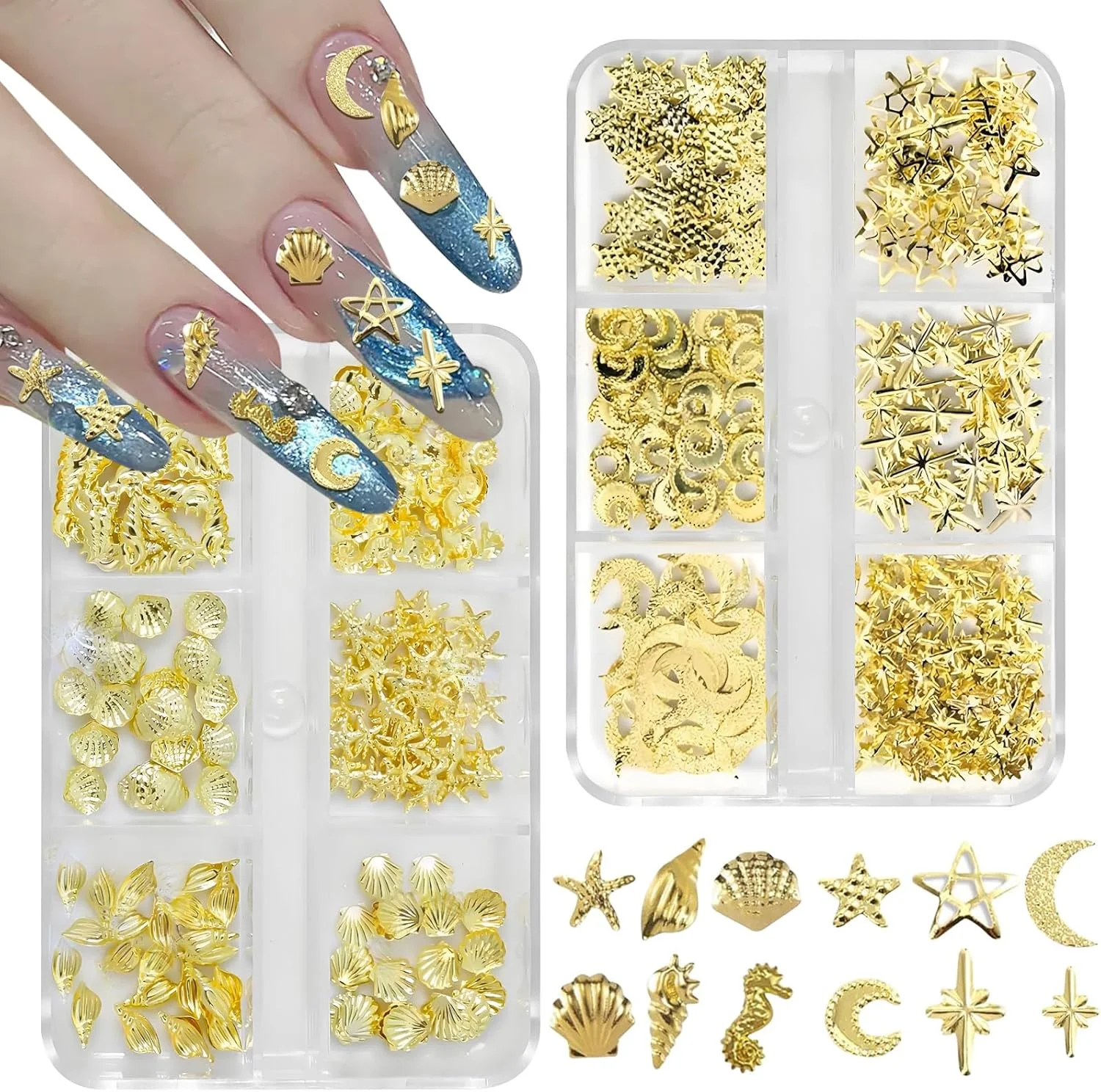 2 جعبه آویز ناخن طلایی طرح ستاره اقیانوس، فلزی، ستاره کوچک، ماه، صدف دریایی، ستاره دریایی، آویزهای سه بعدی تابستانی، جواهرات، تزئینات مانیکور برای لوازم جانبی DIY هنر ناخن 2 جعبه آویز ناخن طلایی طرح ستاره اقیانوس، فلزی، ستاره کوچک، ماه، صدف دریایی، ستاره دریایی، آویزهای سه بعدی تابستانی، جواهرات، تزئینات مانیکور برای لوازم جانبی DIY هنر ناخن