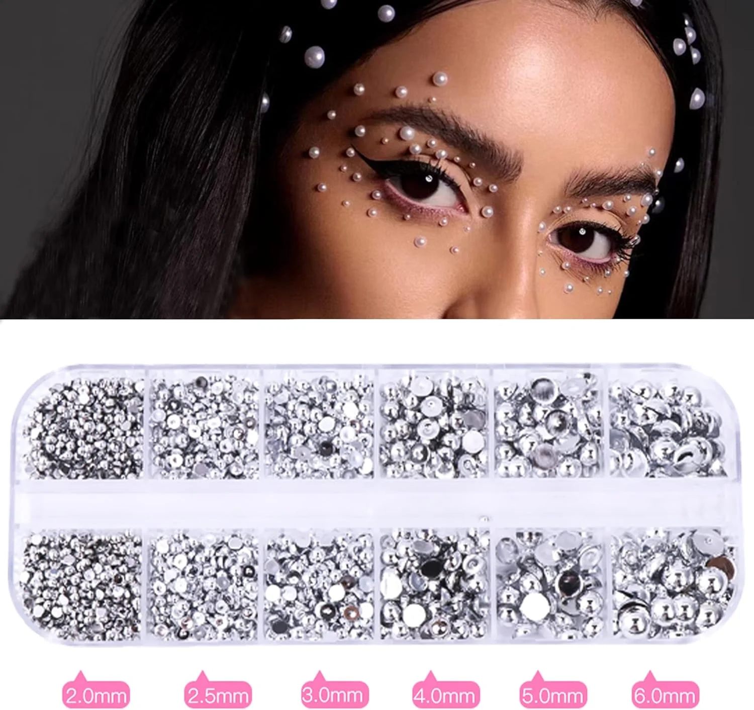 2000 عدد مروارید نقره ای نیمه AB برای کاردستی، مروارید نیمه گرد تخت برای ناخن، 6 سایز مروارید نقره ای AB سنگ های تزئینی برای طراحی ناخن، ساخت جواهرات، تزئین لباس و کفش 2000 عدد مروارید نقره ای نیمه AB برای کاردستی، مروارید نیمه گرد تخت برای ناخن، 6 سایز مروارید نقره ای AB سنگ های تزئینی برای طراحی ناخن، ساخت جواهرات، تزئین لباس و کفش