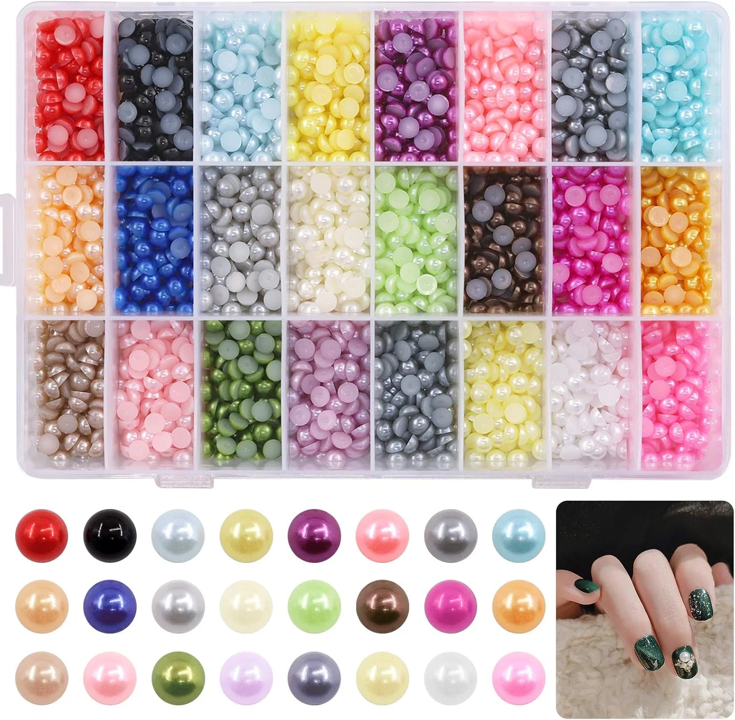 مجموعه مرواریدهای تخت بدون سوراخ در سایزهای مختلف، مرواریدهای مصنوعی نیمه گرد رنگارنگ برای پروژههای DIY، قاب گوشی، طراحی ناخن و اسکرپ بوک مجموعه مرواریدهای تخت بدون سوراخ در سایزهای مختلف، مرواریدهای مصنوعی نیمه گرد رنگارنگ برای پروژههای DIY، قاب گوشی، طراحی ناخن و اسکرپ بوک