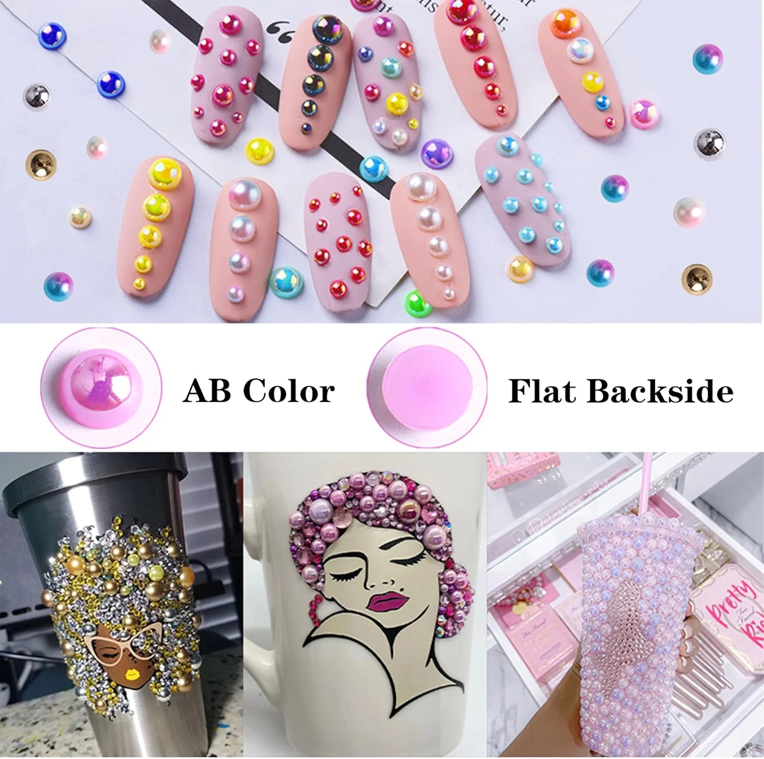 2000 عدد مروارید نقره ای نیمه AB برای کاردستی، مروارید نیمه گرد تخت برای ناخن، 6 سایز مروارید نقره ای AB سنگ های تزئینی برای طراحی ناخن، ساخت جواهرات، تزئین لباس و کفش 2000 عدد مروارید نقره ای نیمه AB برای کاردستی، مروارید نیمه گرد تخت برای ناخن، 6 سایز مروارید نقره ای AB سنگ های تزئینی برای طراحی ناخن، ساخت جواهرات، تزئین لباس و کفش