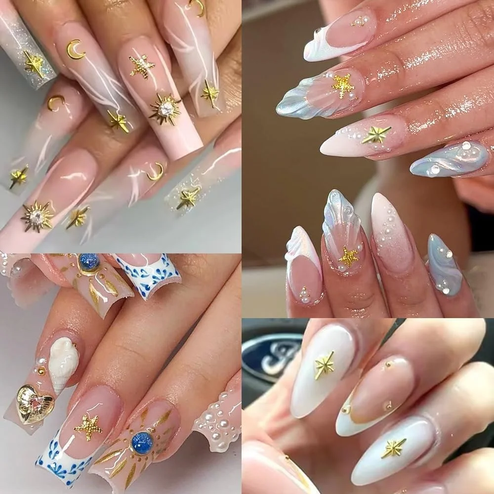 ۲ جعبه آویز فلزی طلایی ناخن، نگین های ستاره ماه صدف ستاره دریایی برای طراحی ناخن آکریلیک، لوازم جانبی بدلیجات ناخن DIY با تم اقیانوس تابستانی برای خانم ها ۲ جعبه آویز فلزی طلایی ناخن، نگین های ستاره ماه صدف ستاره دریایی برای طراحی ناخن آکریلیک، لوازم جانبی بدلیجات ناخن DIY با تم اقیانوس تابستانی برای خانم ها