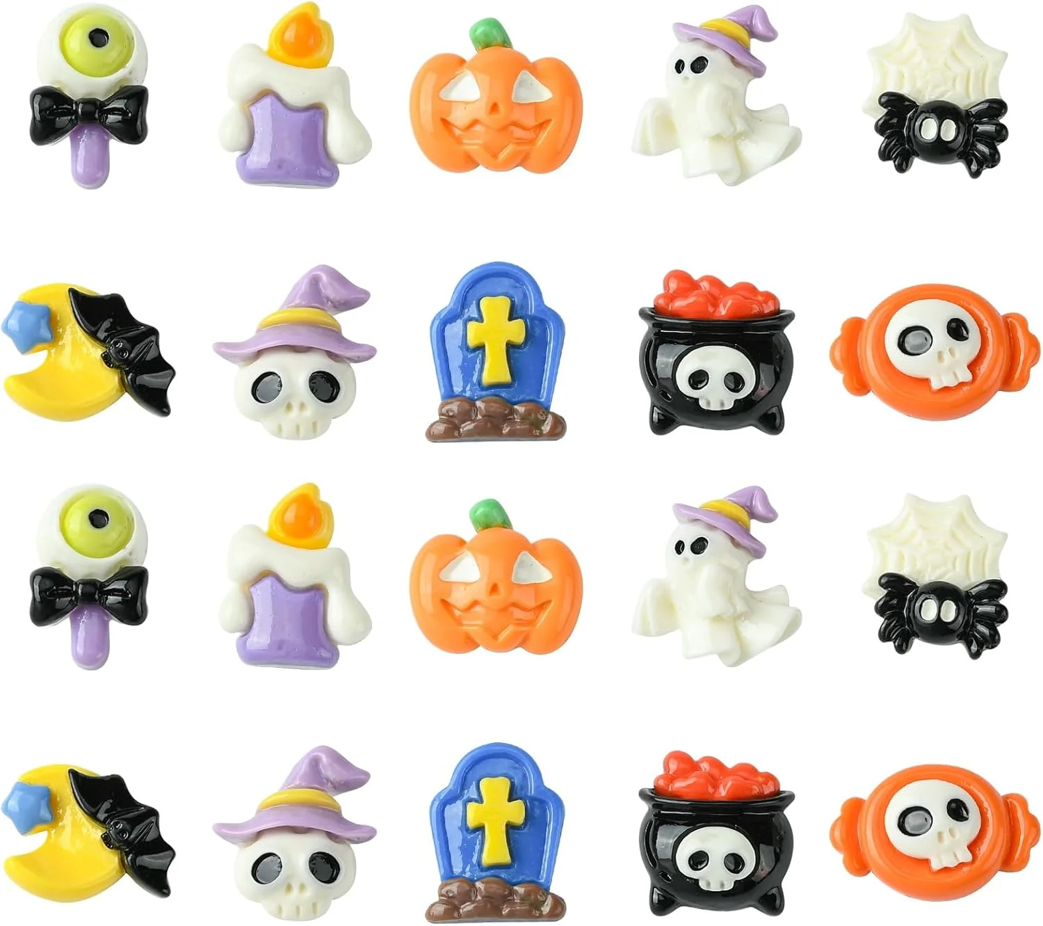 60 عدد آویز اسلایم با طرح هالووین، 10 مدل مختلف، بدون سوراخ، رزینی، شامل کدو تنبل، شبح، آبنبات، جمجمه، عنکبوت، خفاش، مناسب برای ساخت زیورآلات و کارهای دستی 60 عدد آویز اسلایم با طرح هالووین، 10 مدل مختلف، بدون سوراخ، رزینی، شامل کدو تنبل، شبح، آبنبات، جمجمه، عنکبوت، خفاش، مناسب برای ساخت زیورآلات و کارهای دستی